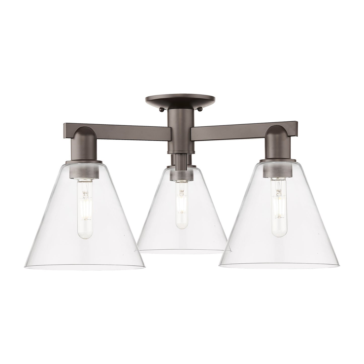 Innovations Berkshire Glass 26in 3-Light Semi-Flush Mount | Industrial Oil Rubbed Bronze Steel and Clear Glass | Entryway & | Model 716-3F-OB-GBC-82