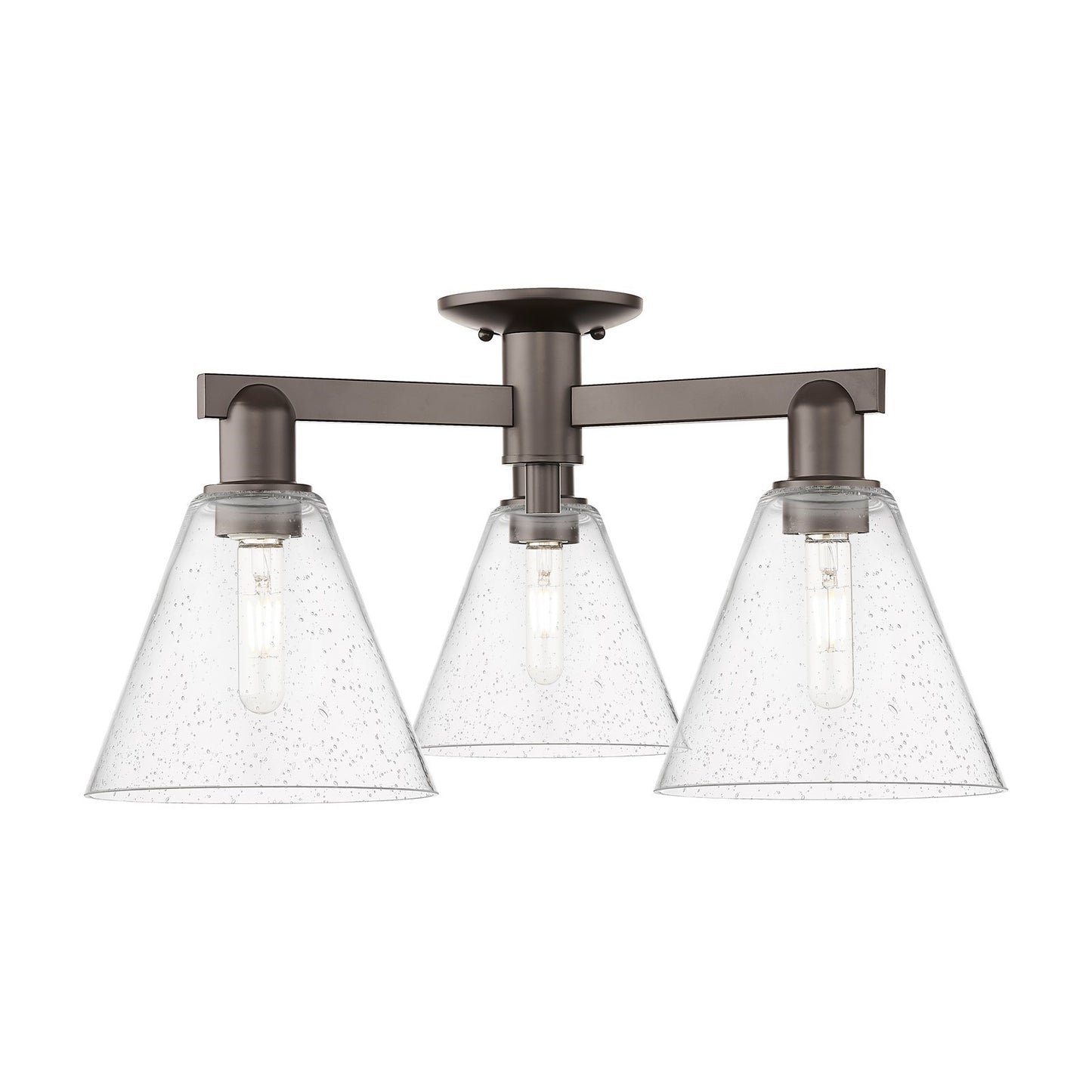 Innovations Berkshire Glass 26in 3-Light Semi-Flush Mount | Industrial Oil Rubbed Bronze Steel and Seedy Glass | Entryway & | Model 716-3F-OB-GBC-84