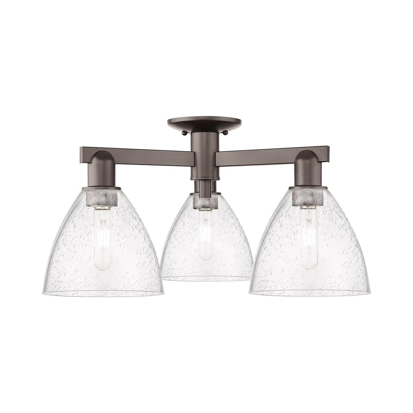 Innovations Bristol 25in 3-Light Semi-Flush Mount | Industrial Oil Rubbed Bronze Steel and Seedy Glass | Damp Rated Entryway & | Model 716-3F-OB-GBD-754