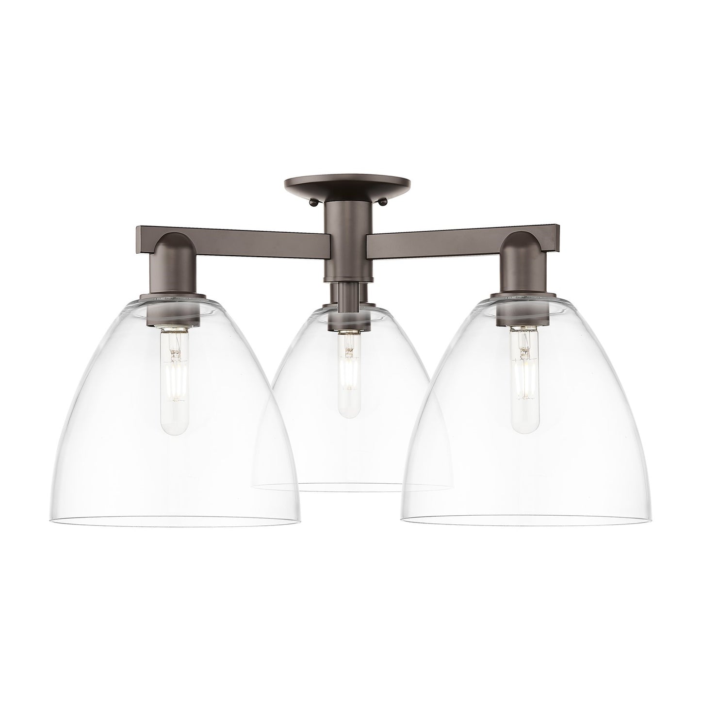 Innovations Bristol 27in 3-Light Semi-Flush Mount | Industrial Oil Rubbed Bronze Steel and Clear Glass | Entryway & Hallway | Model 716-3F-OB-GBD-92