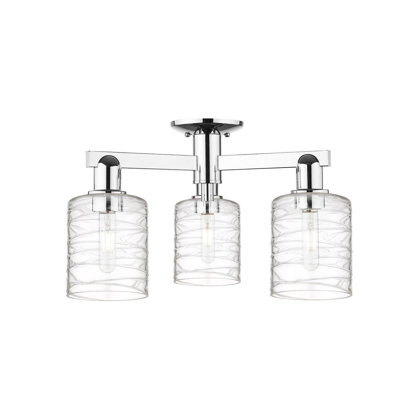 Innovations Cobbleskill 23in 3-Light Semi-Flush Mount | Industrial Polished Chrome and Deco Swirl Glass | Living Room & Foyer | Model 716-3F-PC-G1113