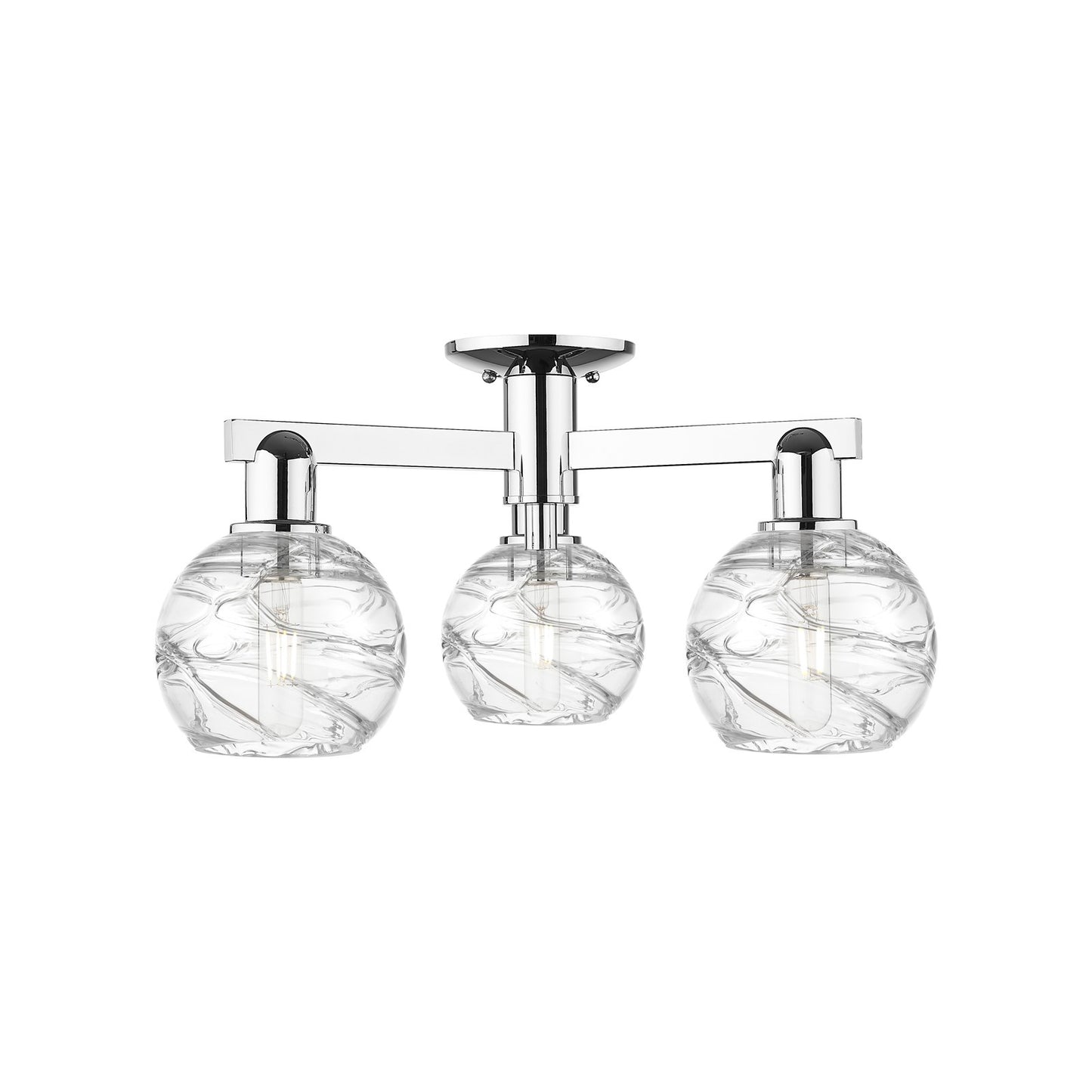 Innovations Lighting Athens Deco Swirl 23in 3-Light Semi-Flush Mount | Industrial Polished Chrome and Clear Deco Swirl Glass | Model 716-3F-PC-G1213-6CL