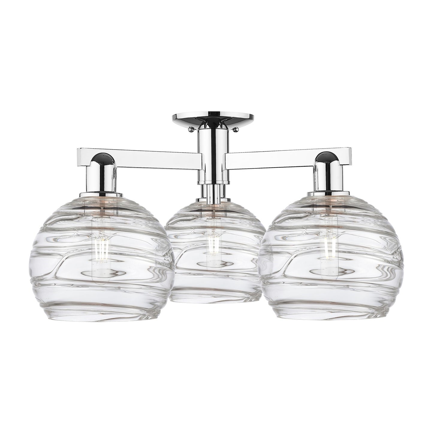 Innovations Athens Deco Swirl 25.5in 3-Light Semi-Flush Mount | Industrial Modern Polished Chrome and Clear Deco Swirl Glass | Model 716-3F-PC-G1213-8CL