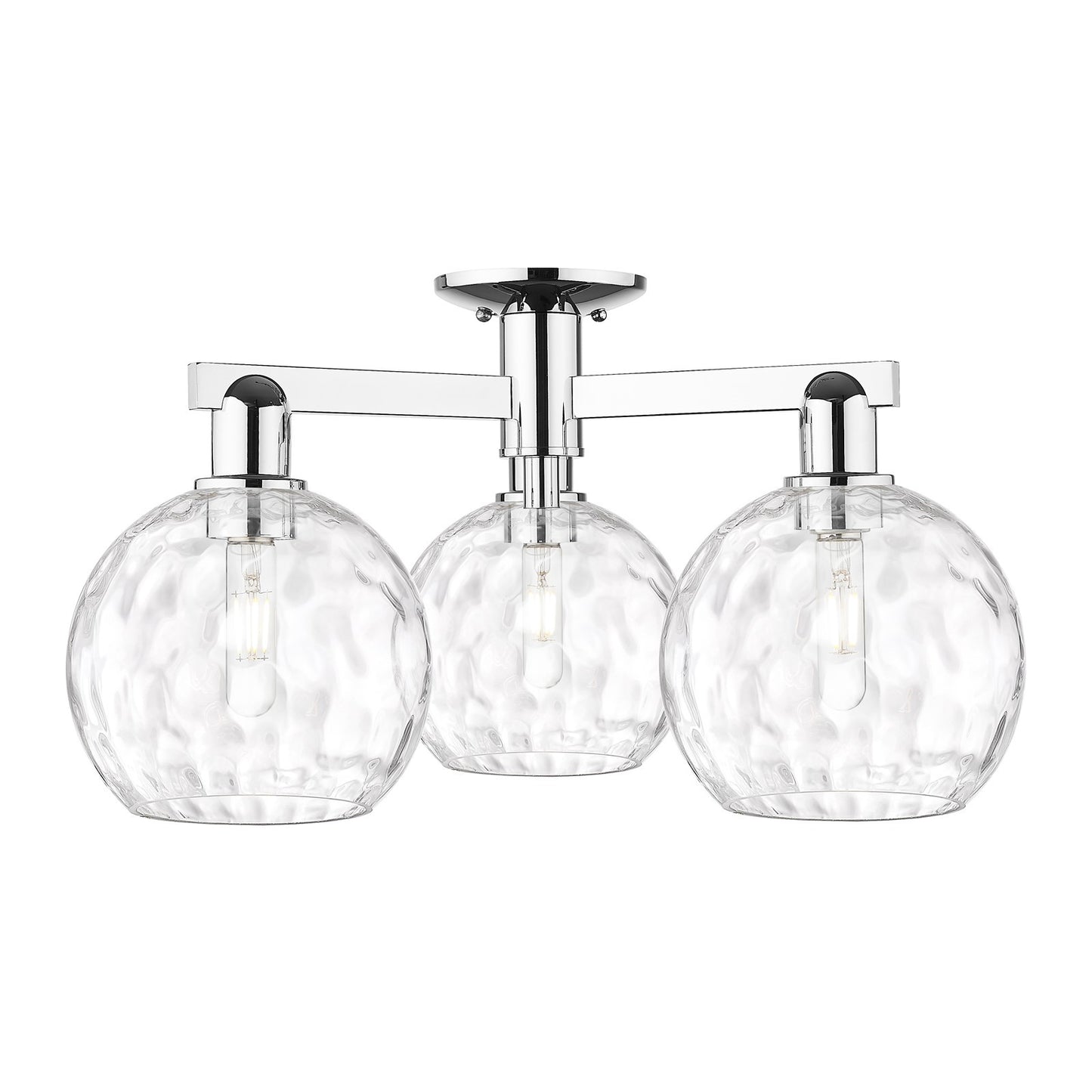 Innovations Athens Water Glass 26in 3-Light Semi-Flush Mount | Industrial Polished Chrome and Clear Water Glass | Damp-Rated | Model 716-3F-PC-G1215-8