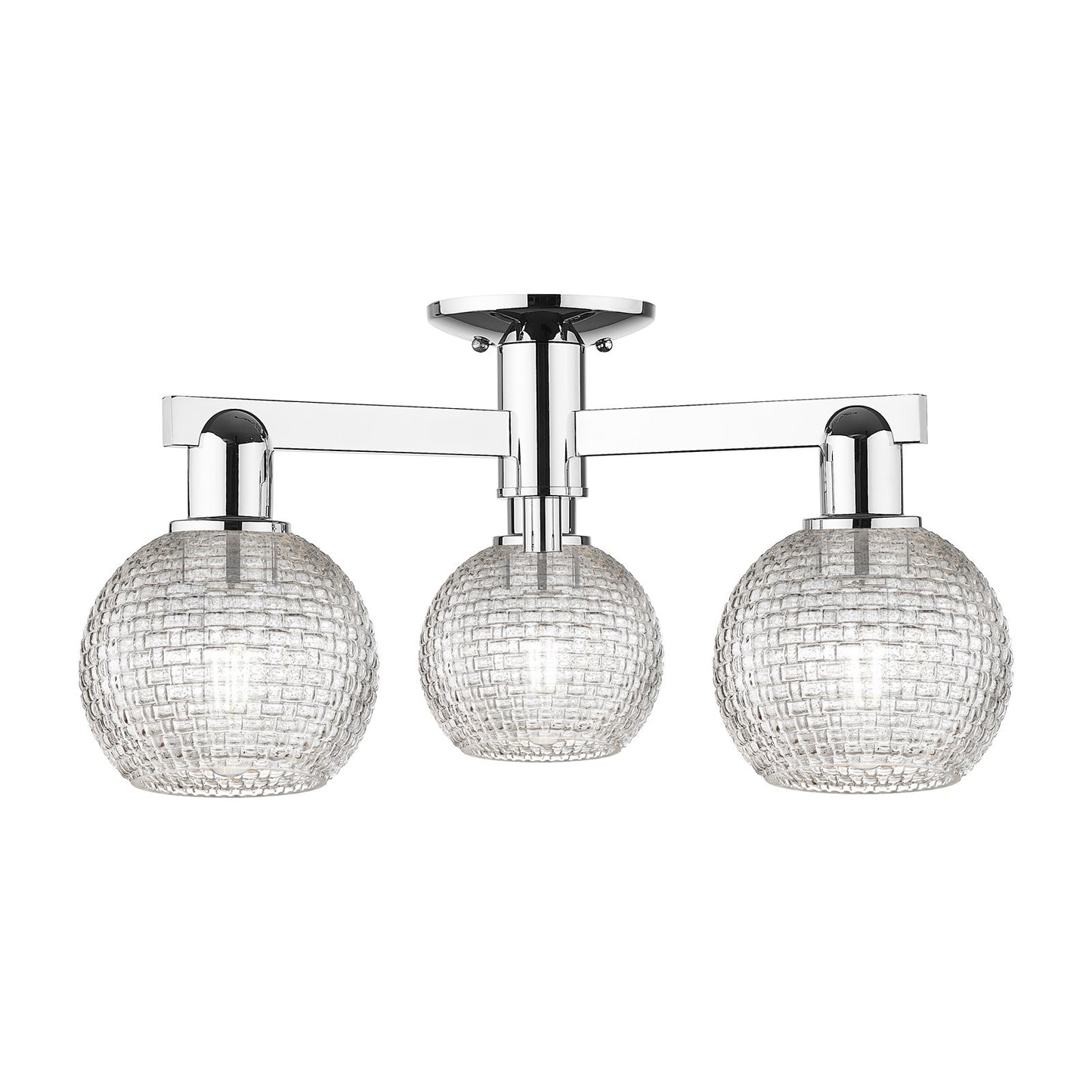 Innovations Athens 23in 3-Light Semi-Flush Mount | Industrial Polished Chrome and Clear Basket Weave Glass | Entryway & | Model 716-3F-PC-G122C-6CL