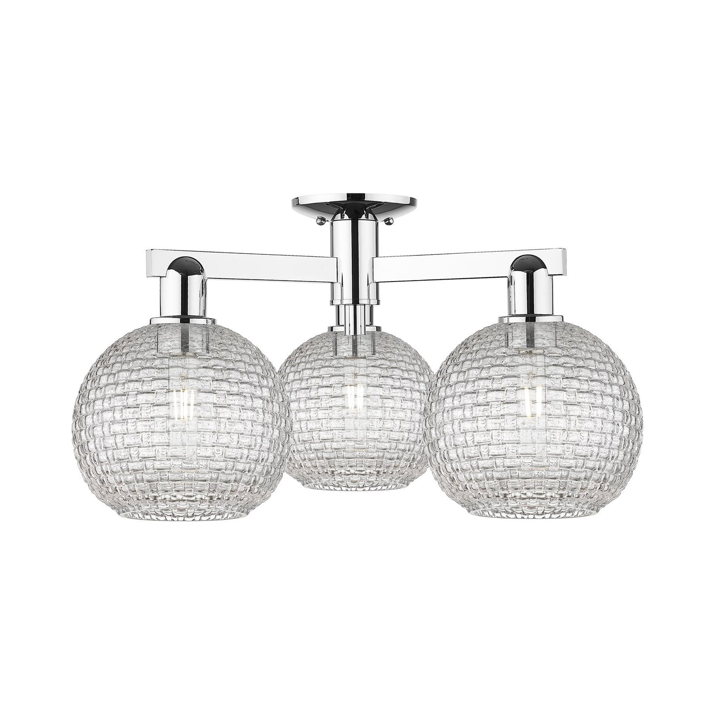 Innovations Athens 26in 3-Light Semi-Flush Mount | Industrial Modern Polished Chrome Steel and Clear Basket Weave Glass | Model 716-3F-PC-G122C-8CL