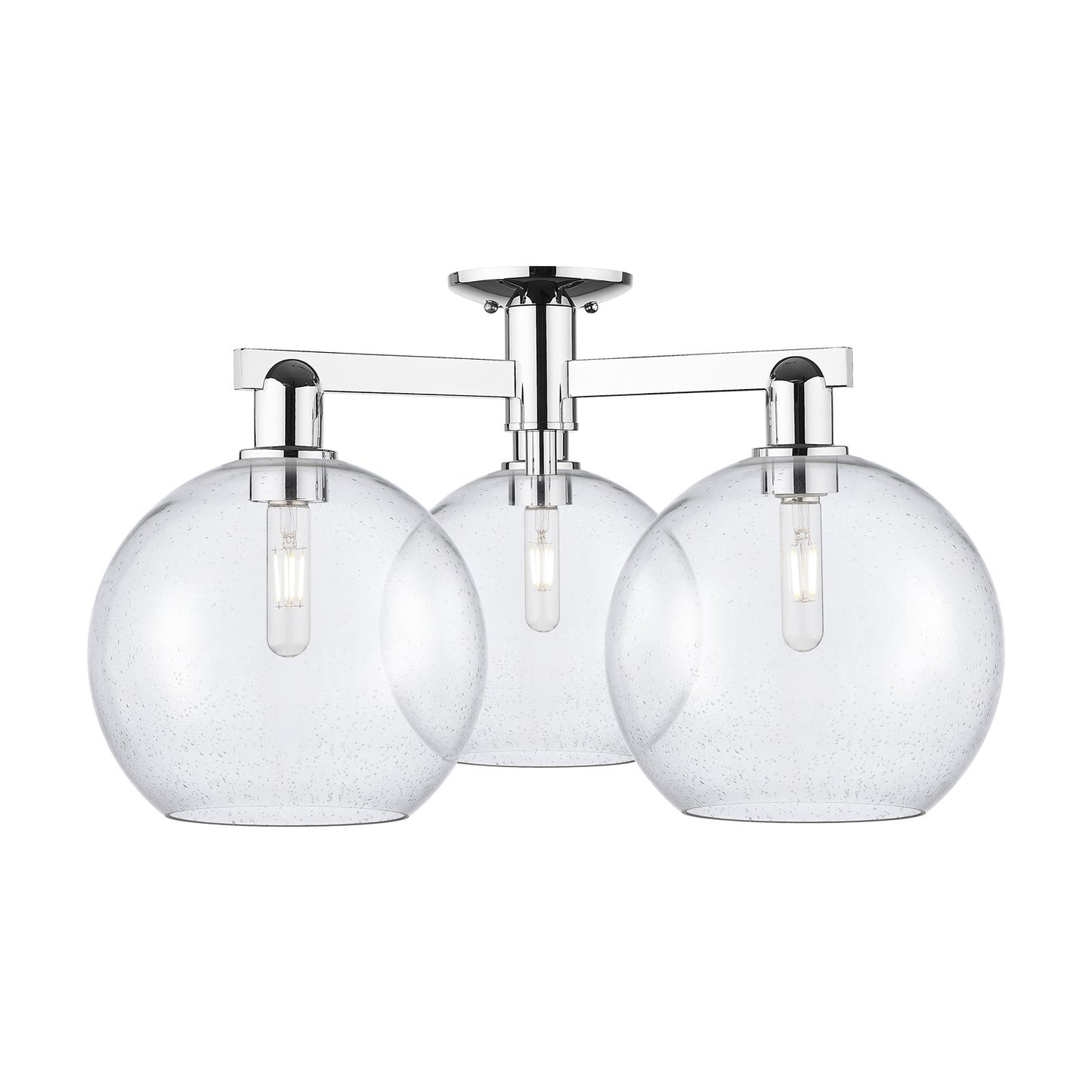 Innovations Athens 28in 3-Light Semi-Flush Mount | Industrial Polished Chrome Steel and Seedy Glass | Entryway & Hallway | 27.5 | Model 716-3F-PC-G124-10