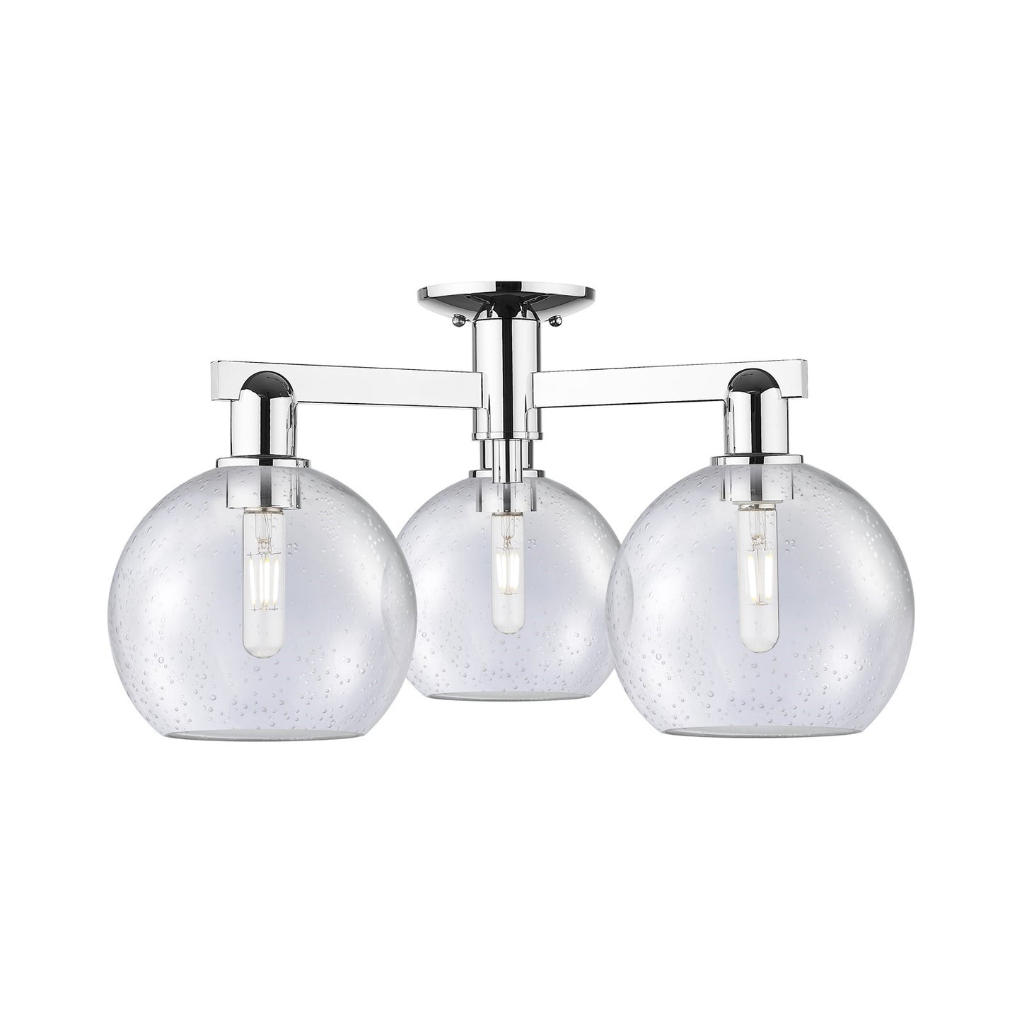 Innovations Athens 26in 3-Light Semi-Flush Mount | Industrial Polished Chrome Steel and Seedy Glass | Damp-Rated Entryway & | Model 716-3F-PC-G124-8