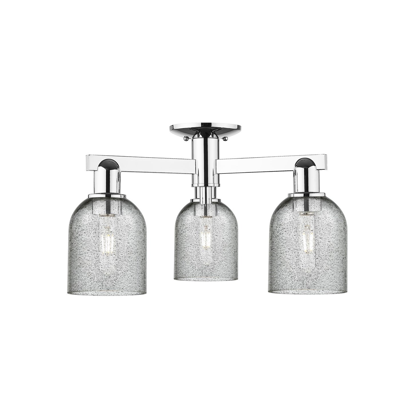 Innovations Caledonia 23in 3-Light Semi-Flush Mount | Industrial Polished Chrome Steel and Charcoal Glass | Kitchen & Hallway | Model 716-3F-PC-G257