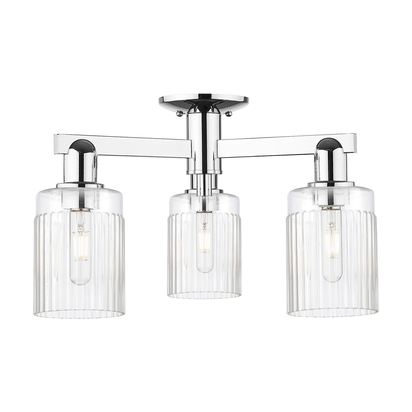 Innovations Hadley 22in 3-Light Semi-Flush Mount | Industrial Polished Chrome Steel and Clear Ribbed Glass | Kitchen & Hallway | Model 716-3F-PC-G342