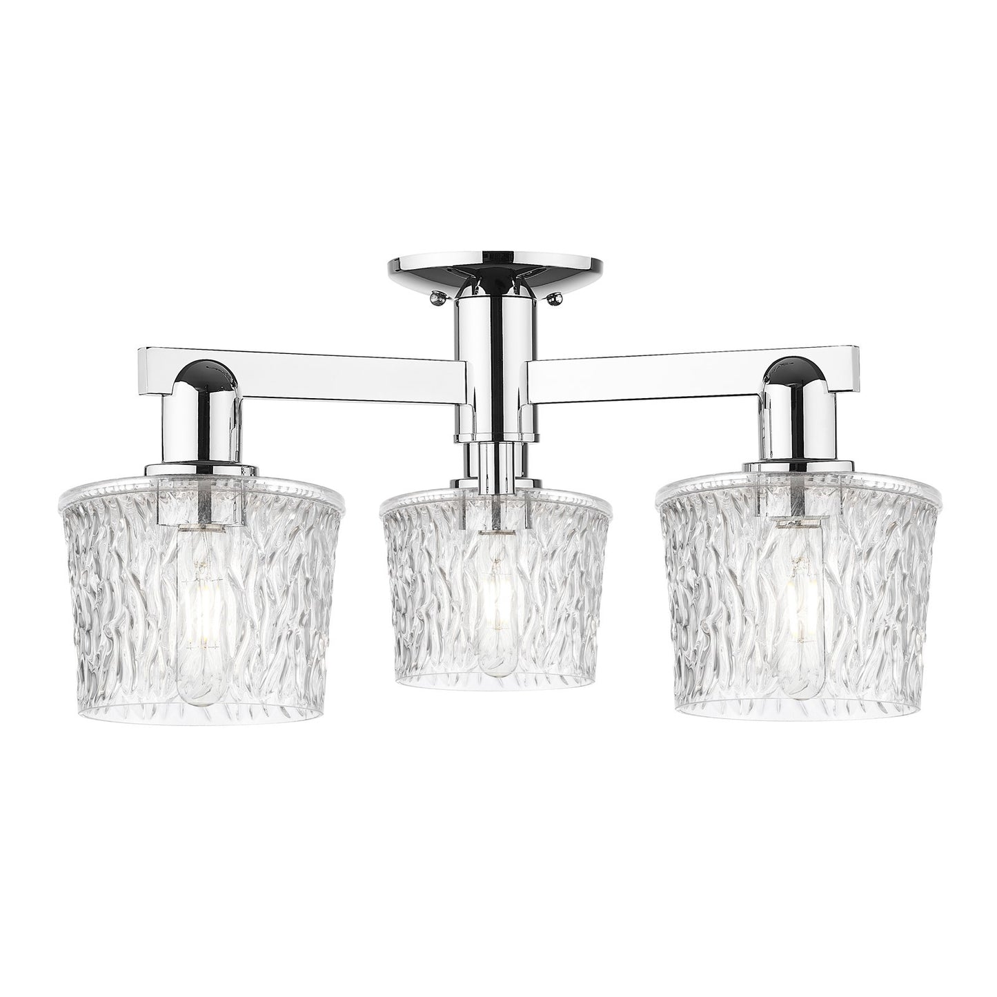 Innovations Niagara 24in 3-Light Semi-Flush Mount | Industrial Modern Contempo Polished Chrome Steel and Clear Textured Glass | Model 716-3F-PC-G402