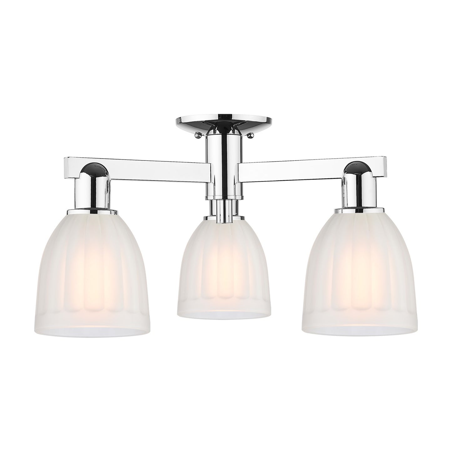 Innovations Brookfield 23in 3-Light Semi-Flush Mount | Industrial Polished Chrome and White Frosted Ribbed Glass | Living Room & | Model 716-3F-PC-G441