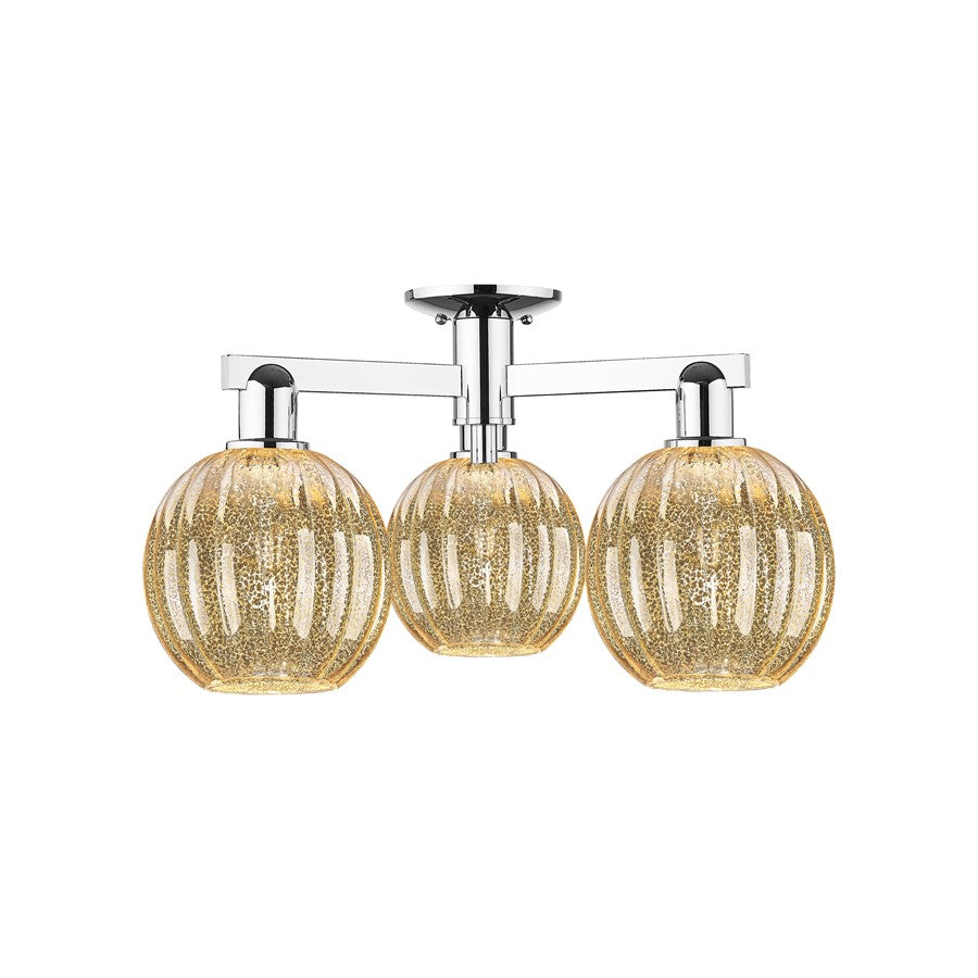Innovations Preston 3Lt 25" Globe Semi-Flush, Chrome/MC - 716-3F-PC-G458-7ME