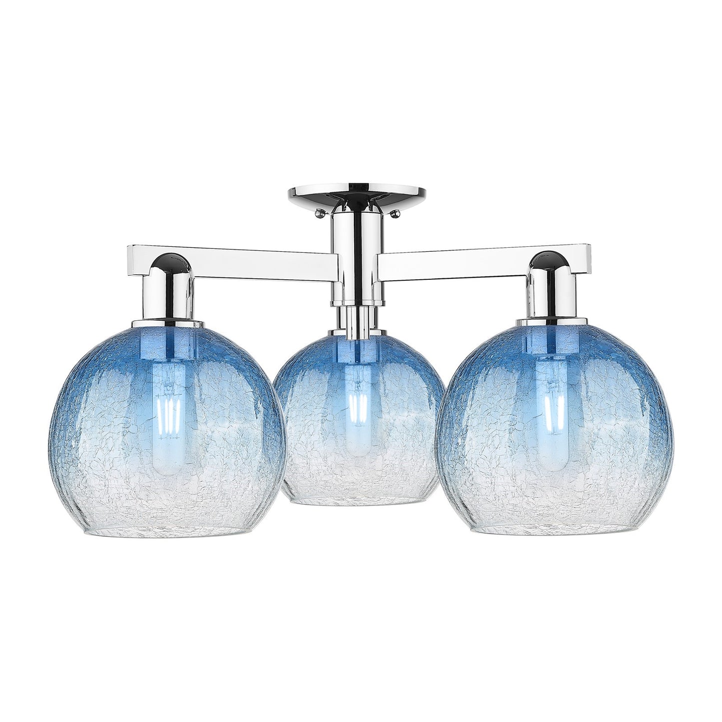 Innovations Brookhaven Globe 25.5in 3-Light Semi-Flush Mount | Industrial Polished Chrome Steel and Sapphire Blue Glass | Model 716-3F-PC-G483-8SB