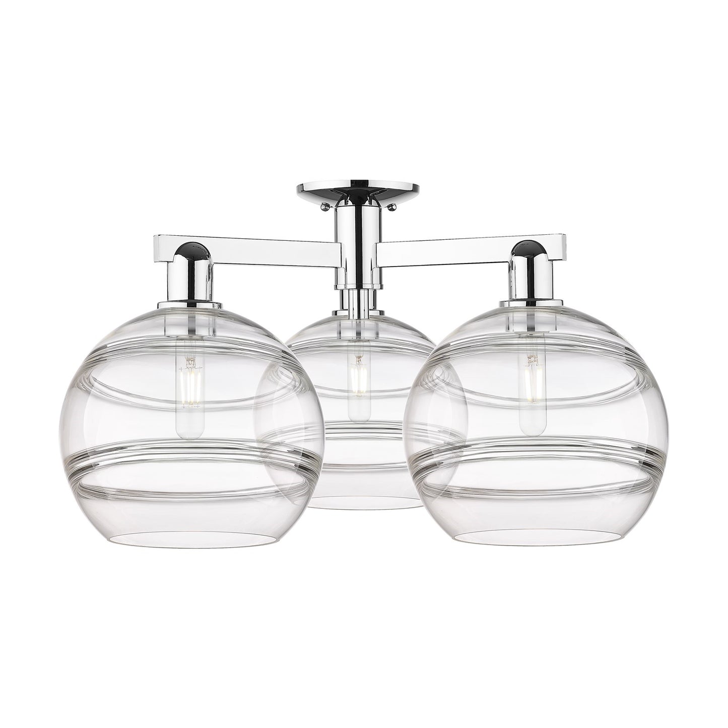 Innovations Rochester 28in 3-Light Semi-Flush Mount | Industrial Polished Chrome and Clear Glass | Entryway & Hallway | 27.5 x | Model 716-3F-PC-G556-10CL