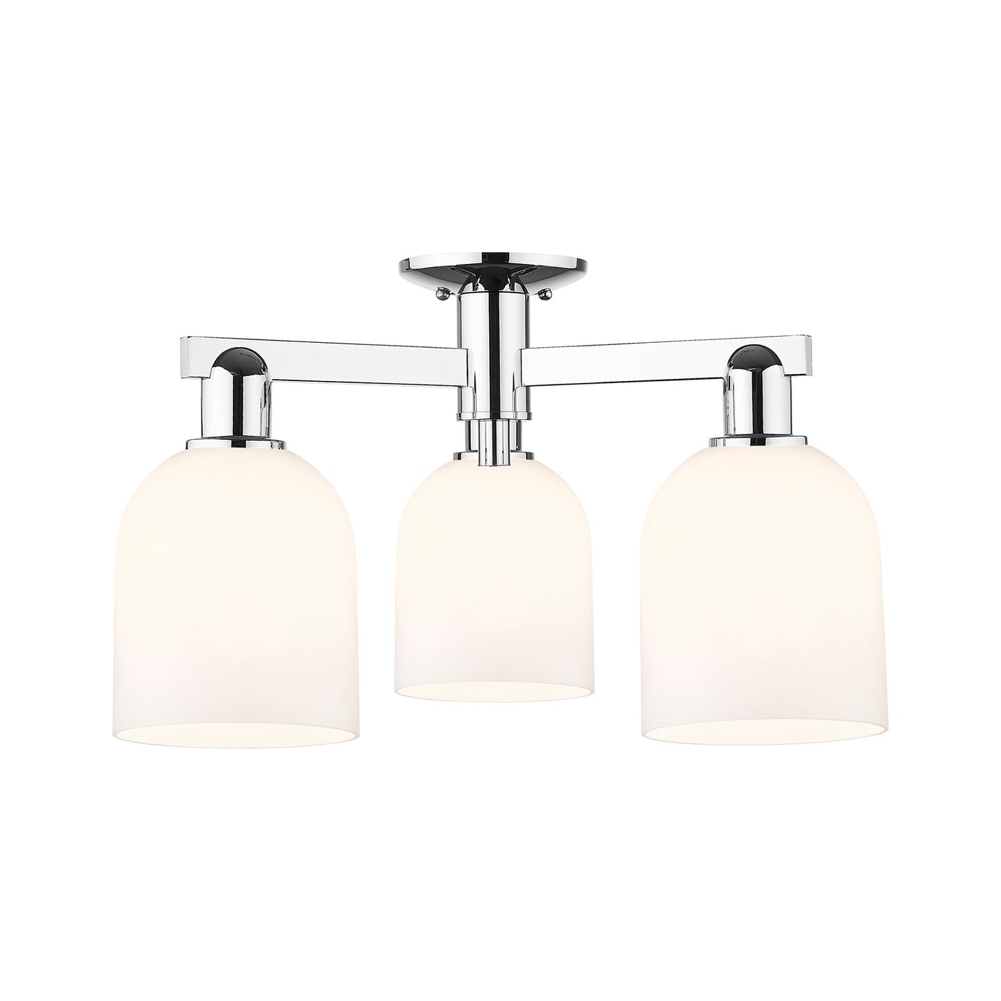 Innovations Bella 23in 3-Light Semi-Flush Mount | Industrial Polished Chrome and White Glass | Living Room & Bedroom | 23 x 23 | Model 716-3F-PC-G558-6GWH