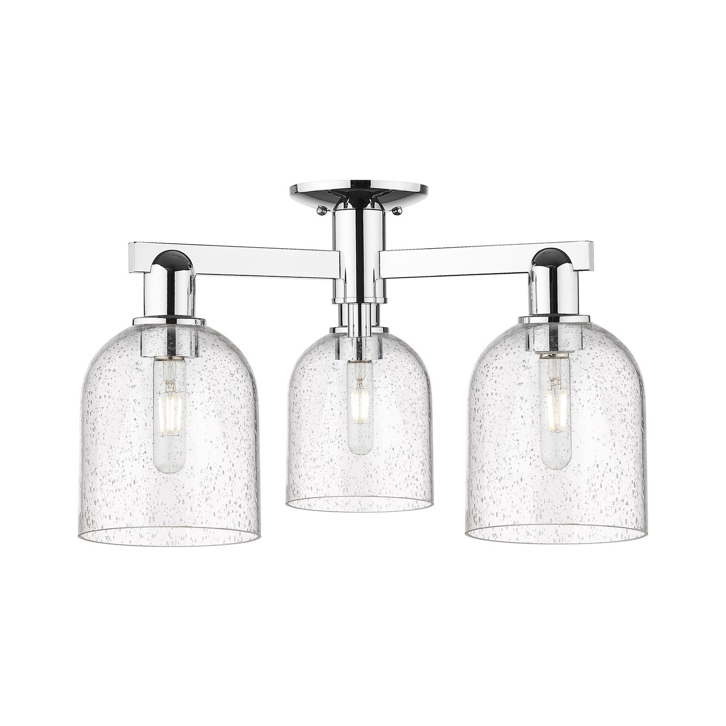 Innovations Bella 23in 3-Light Semi-Flush Mount | Industrial Polished Chrome Steel and Seedy Bell Glass | Damp-Rated Entryway | Model 716-3F-PC-G558-6SDY