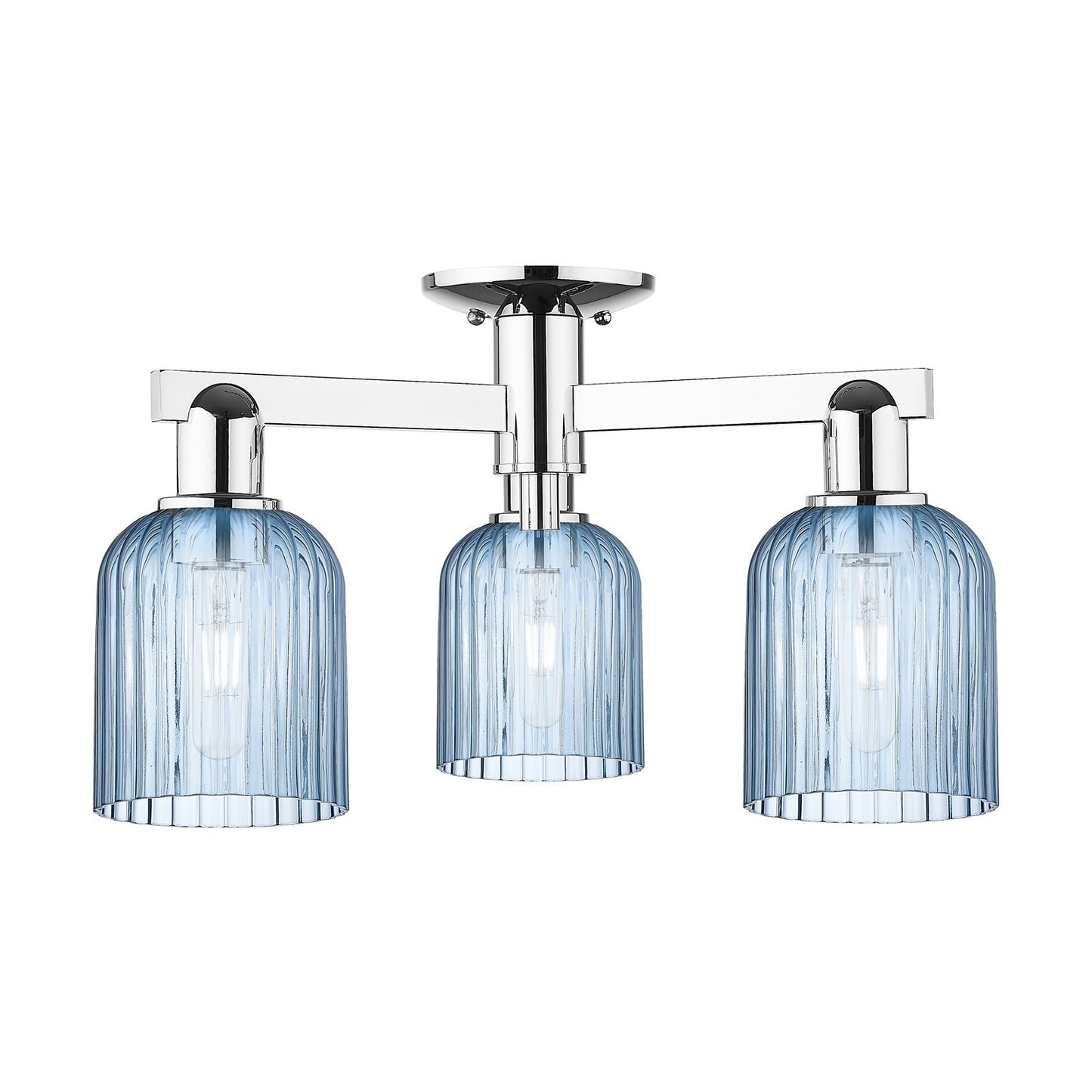 Innovations Bridal Veil 22.5in 3-Light Semi-Flush Mount | Industrial Polished Chrome and Princess Blue Ribbed Glass | Kitchen & | Model 716-3F-PC-G559-5BL