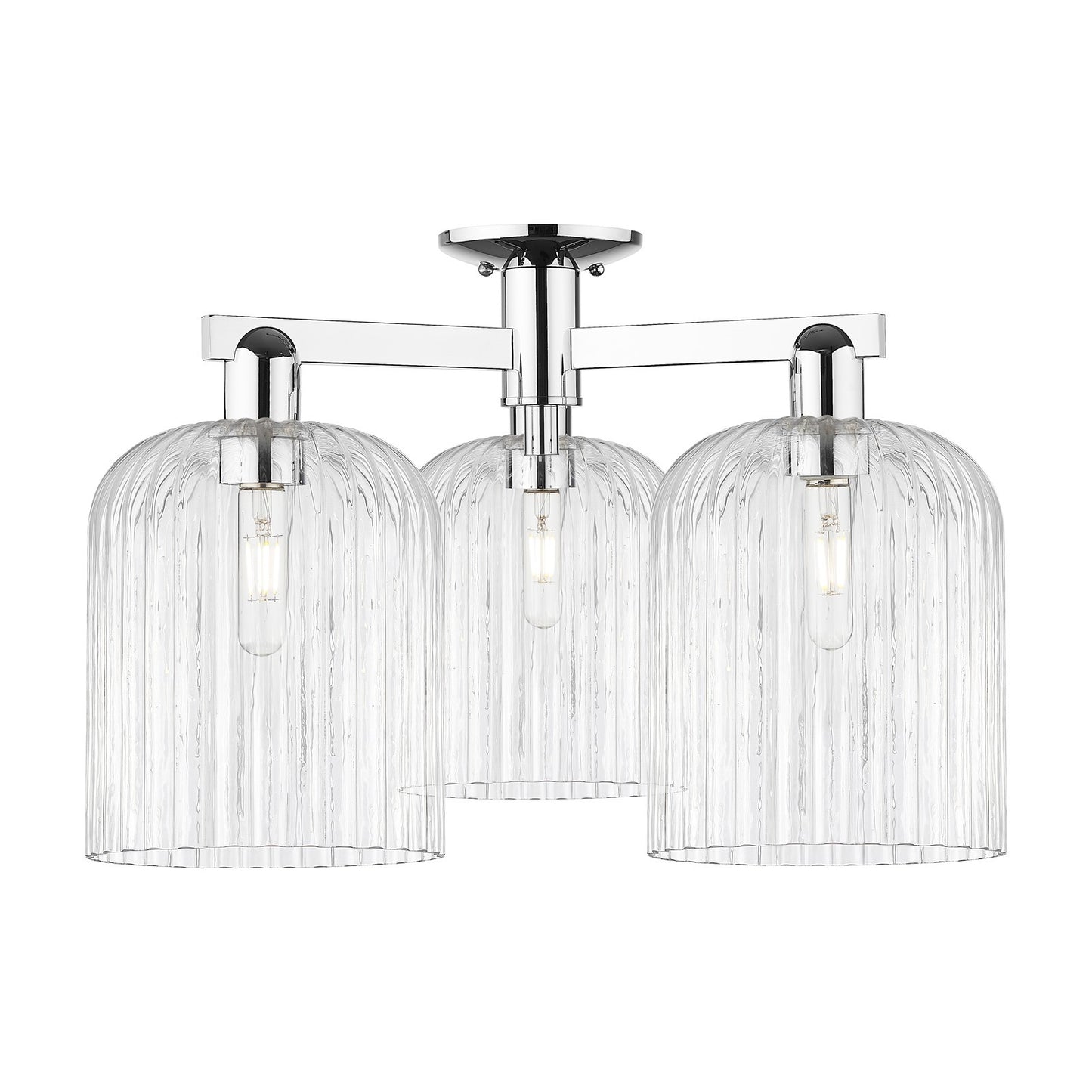 Innovations Bridal Veil 26in 3-Light Semi-Flush Mount | Industrial Polished Chrome and Clear Ribbed Glass | Entryway & Hallway | Model 716-3F-PC-G559-8CL
