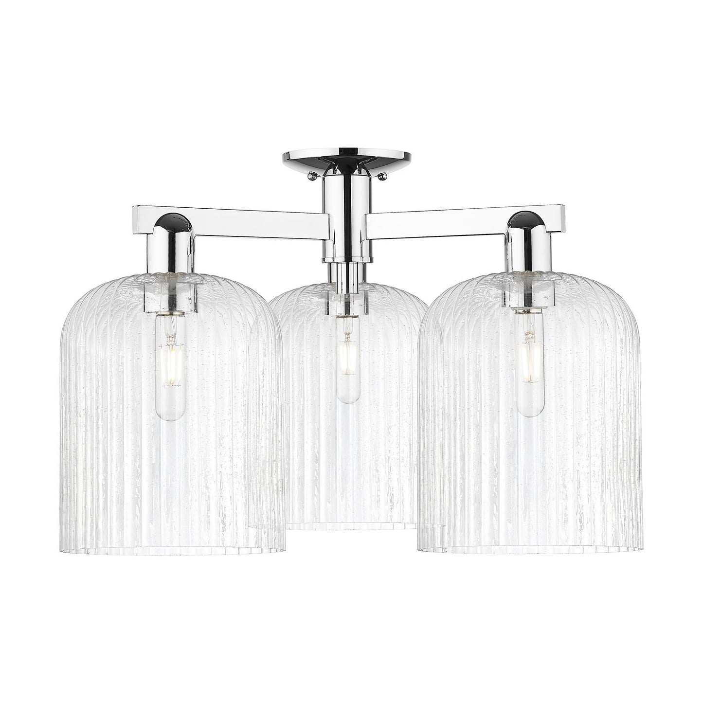 Innovations Bridal Veil 26in 3-Light Semi-Flush Mount | Industrial Polished Chrome Steel and Seedy Glass | Entryway & Hallway | Model 716-3F-PC-G559-8SDY