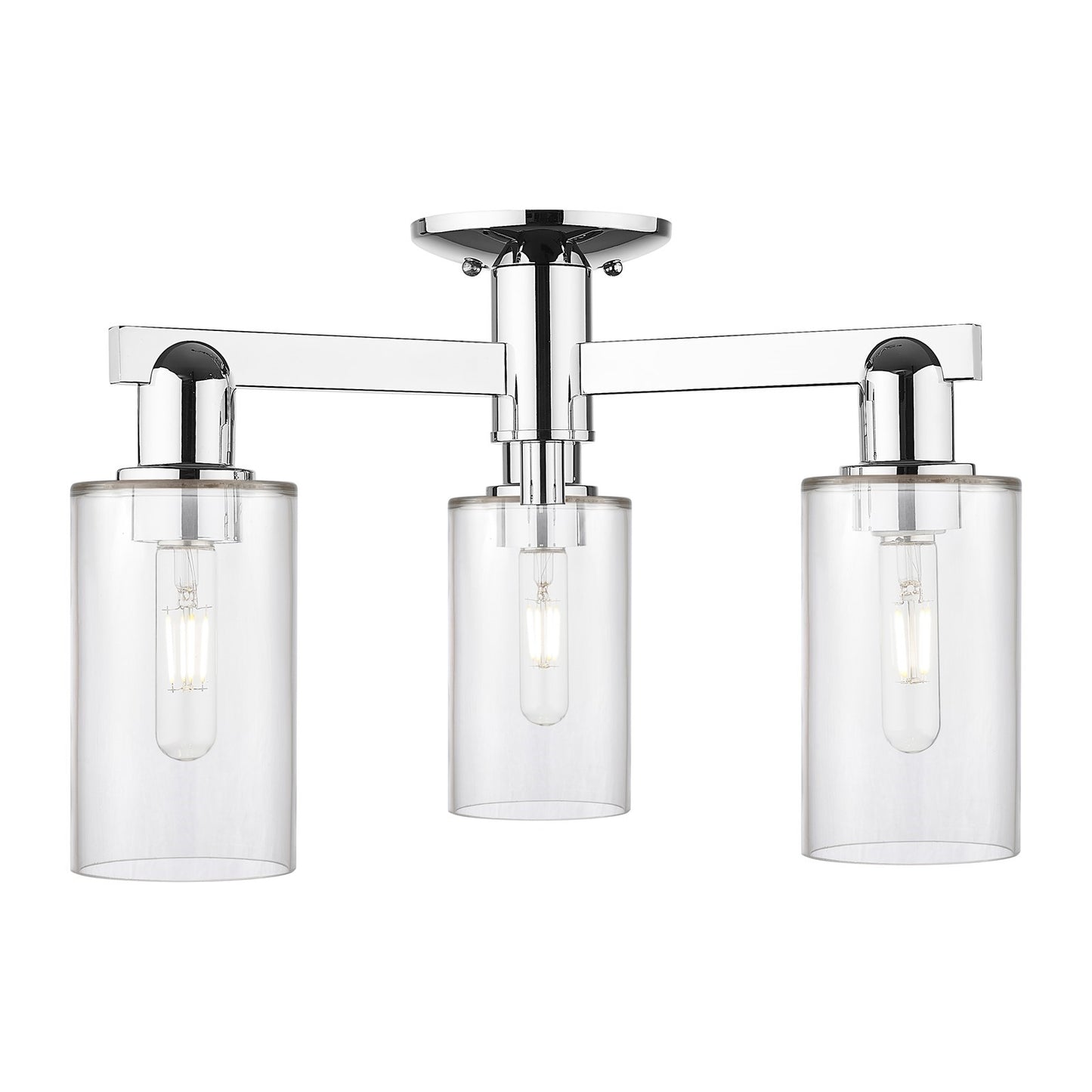 Innovations Clymer 21in 3-Light Semi-Flush Mount | Industrial Polished Chrome and Clear Glass | Entryway & Hallway | 21.38 x 10.75 | Model 716-3F-PC-G802
