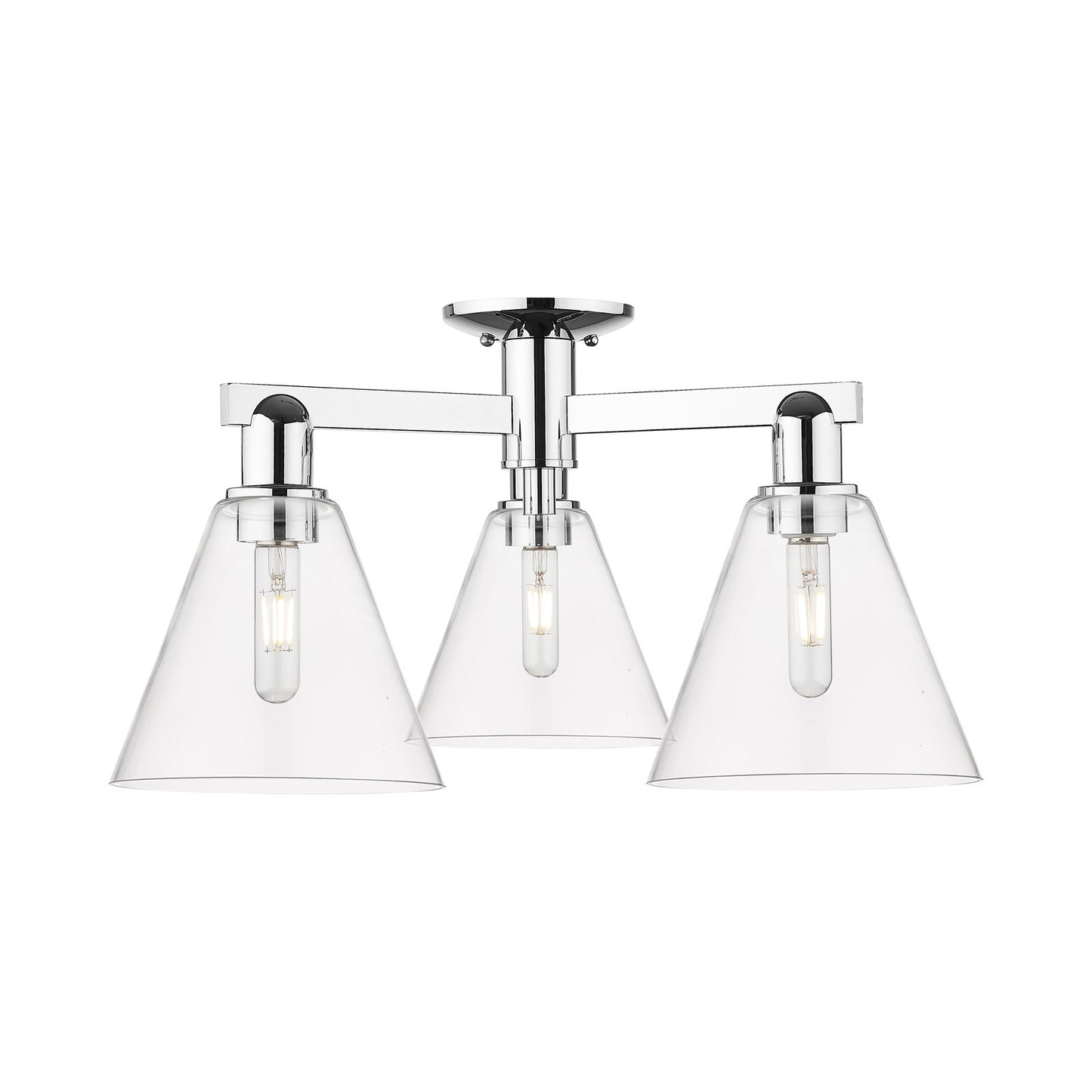 Innovations Berkshire Glass 26in 3-Light Semi-Flush Mount | Industrial Polished Chrome Steel and Clear Glass | Entryway & Hallway | Model 716-3F-PC-GBC-82