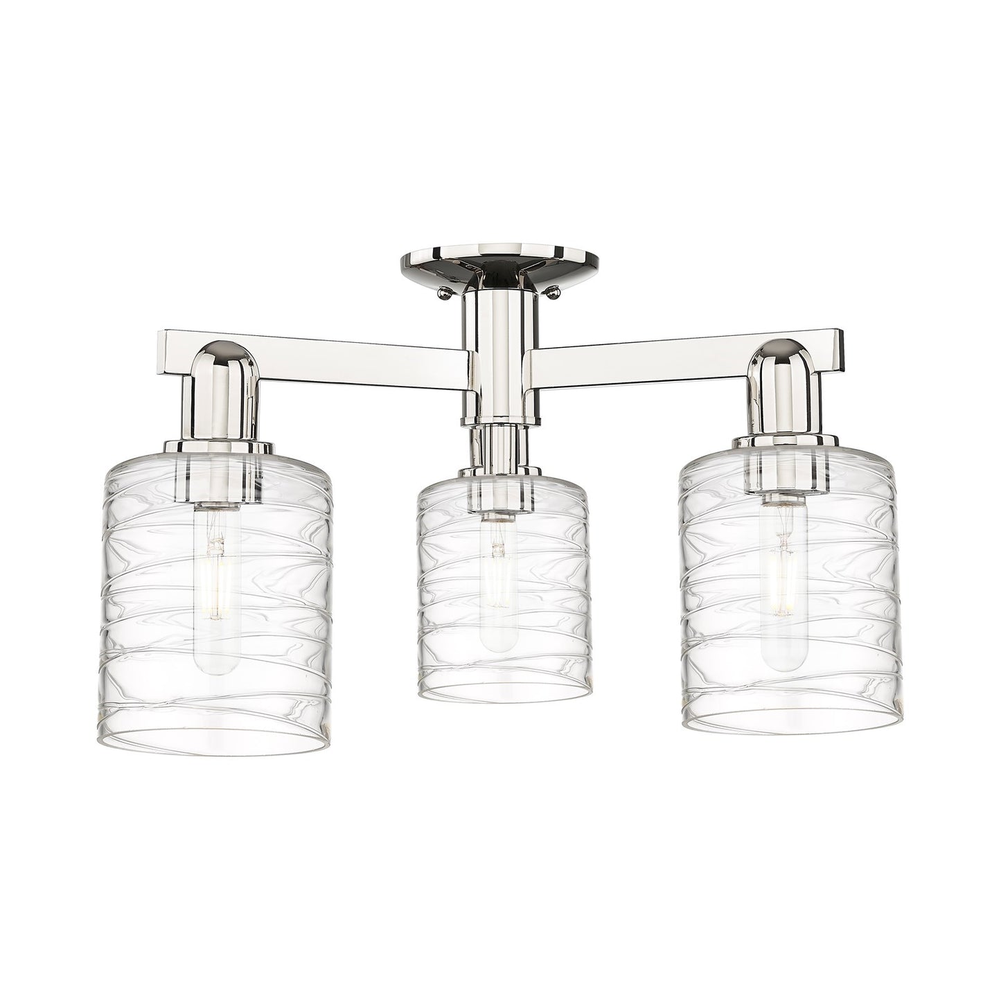 Innovations Cobbleskill 23in 3-Light Semi-Flush Mount | Industrial Polished Nickel and Deco Swirl Glass | Entryway & Hallway | Model 716-3F-PN-G1113