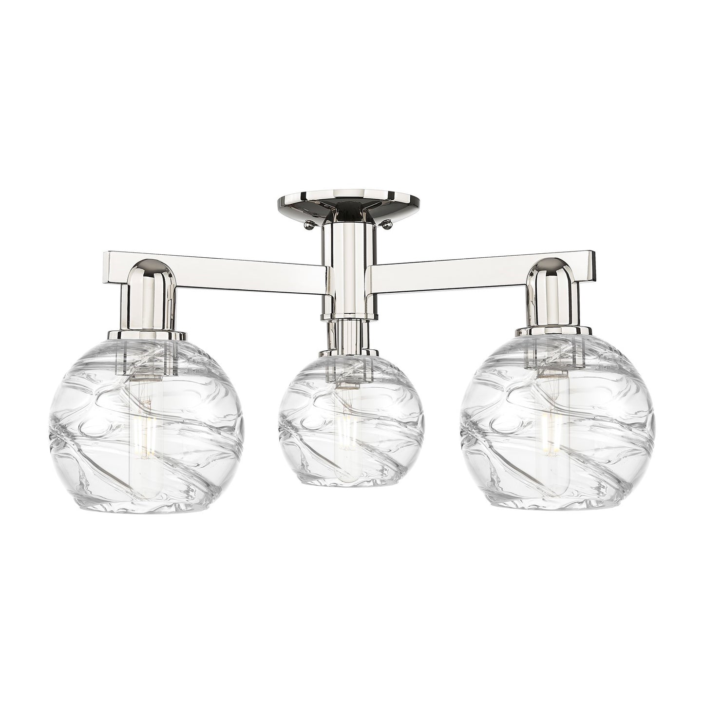 Innovations Athens Deco Swirl 23in 3-Light Semi-Flush Mount | Industrial Polished Nickel and Clear Deco Swirl Glass | Model 716-3F-PN-G1213-6CL