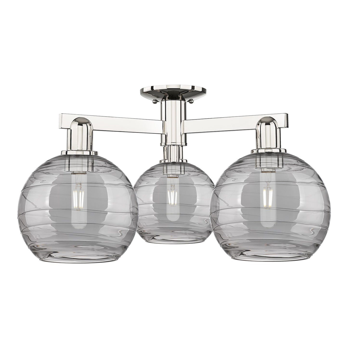 Innovations Athens Deco Swirl 26in 3-Light Semi-Flush Mount | Industrial Modern Polished Nickel and Light Smoke Glass | Model 716-3F-PN-G1213-8SM