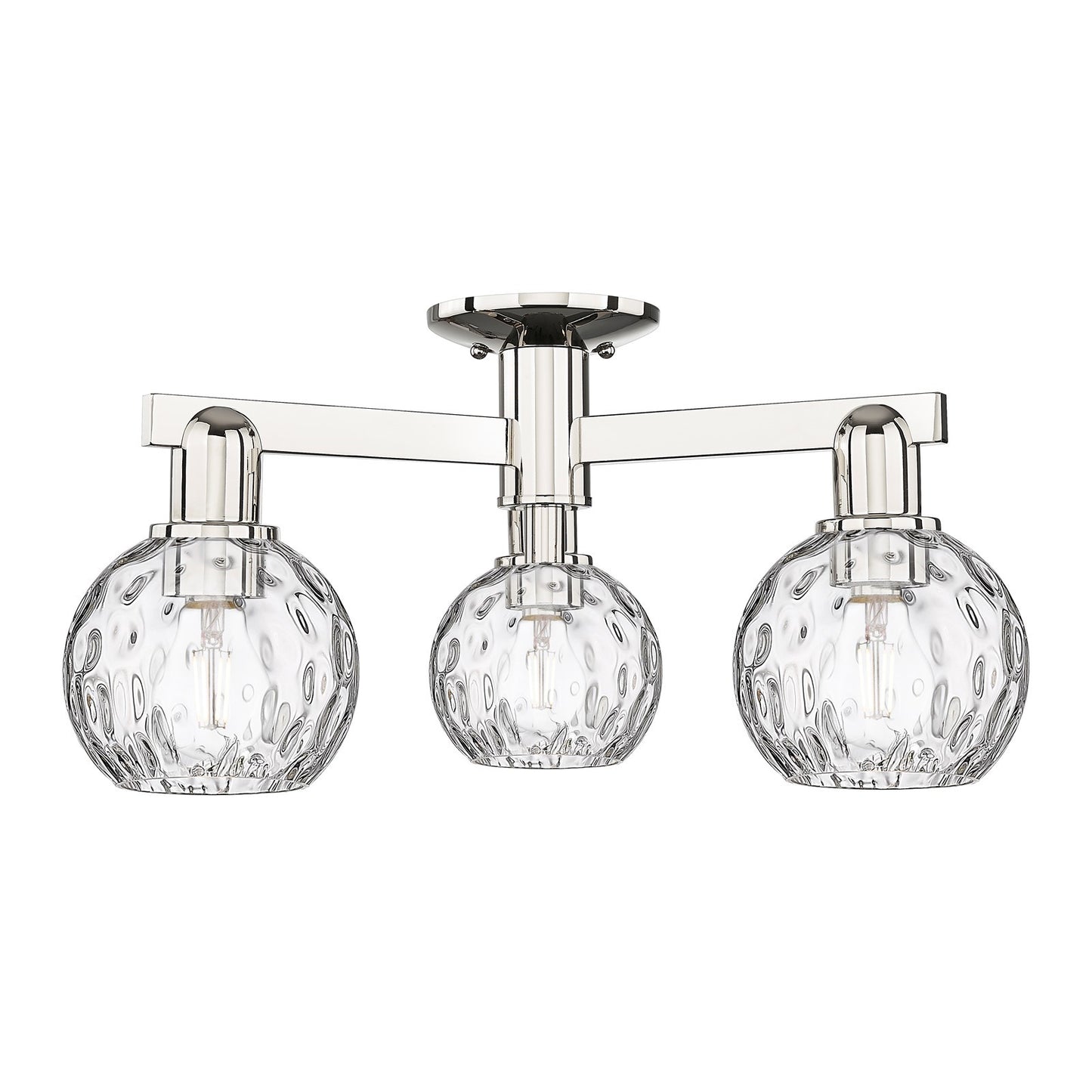 Innovations Athens Water Glass 24in 3-Light Semi-Flush Mount | Industrial Polished Nickel Steel and Clear Water Glass | Model 716-3F-PN-G1215-6
