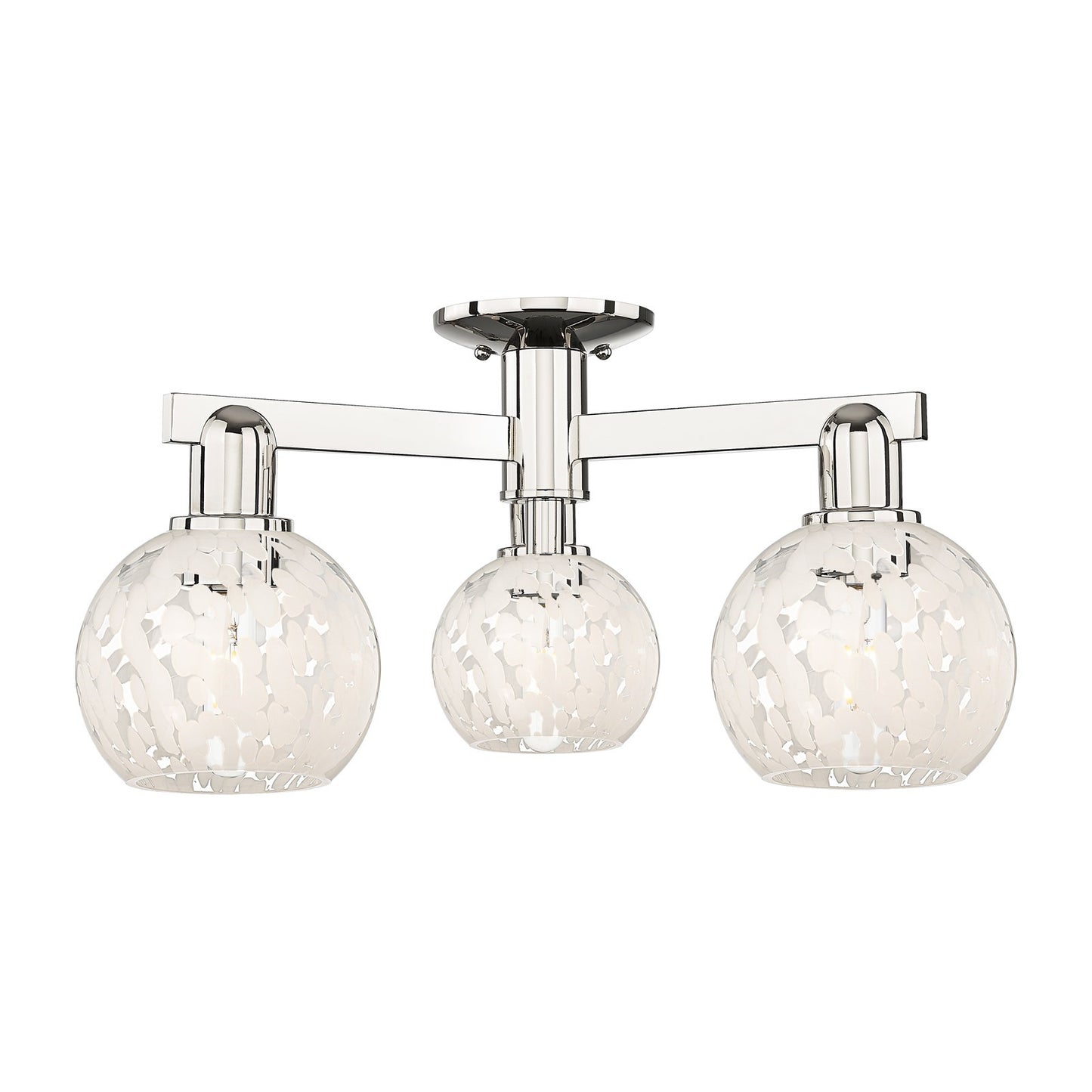 Innovations Lighting White Mouchette 24in 3-Light Semi-Flush Mount | Industrial Polished Nickel Steel and White Glass | Model 716-3F-PN-G1216-6WM