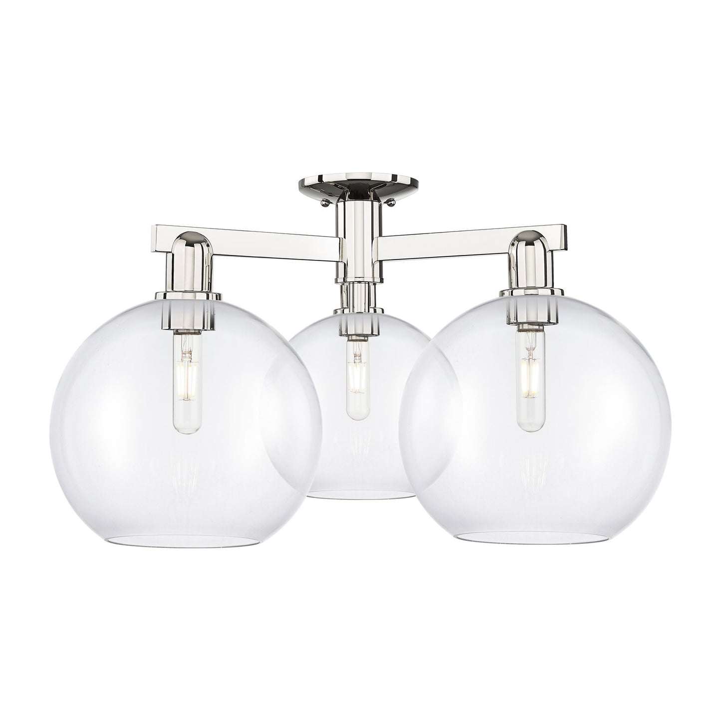 Innovations Athens 28in 3-Light Semi-Flush Mount | Industrial Polished Nickel and Clear Glass | Entryway & Hallway | 27.5 x 27.5 | Model 716-3F-PN-G122-10