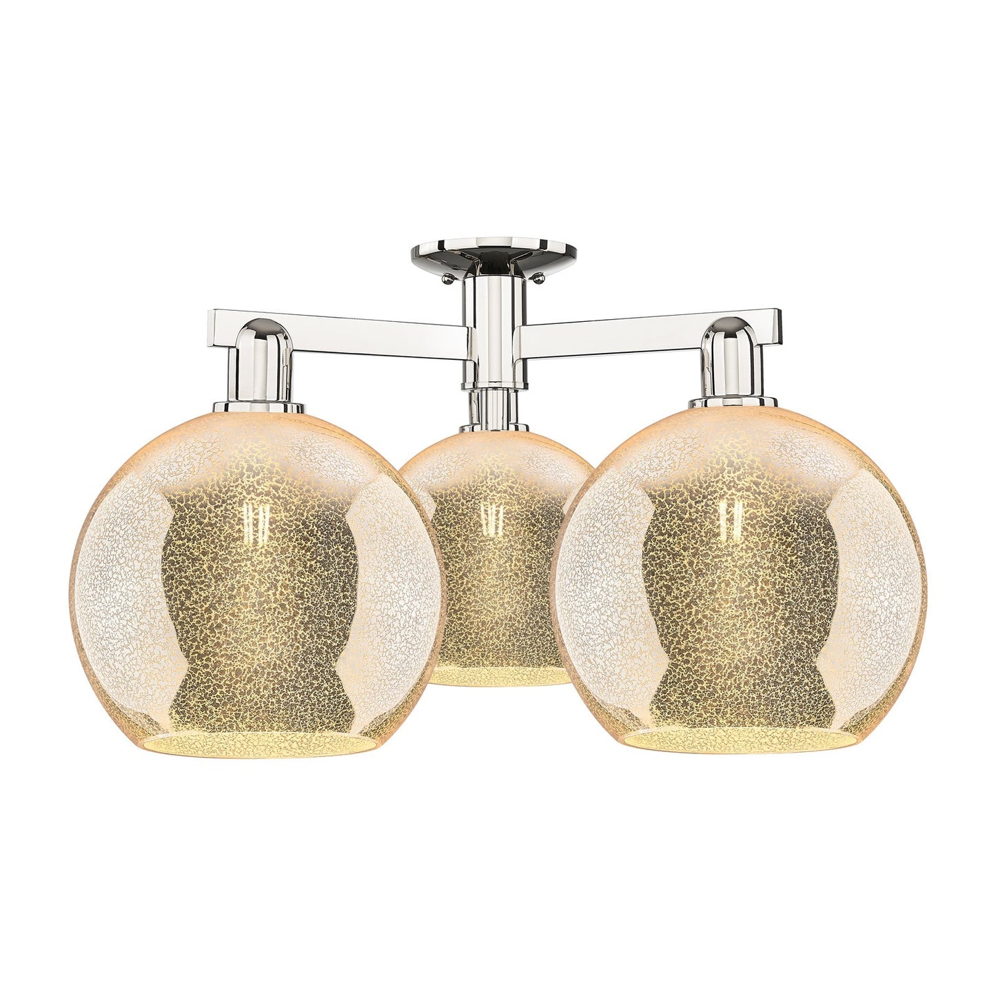 Innovations Athens 28in 3-Light Semi-Flush Mount | Industrial Modern Polished Nickel and Mercury Glass | Entryway & Hallway | Model 716-3F-PN-G128-10