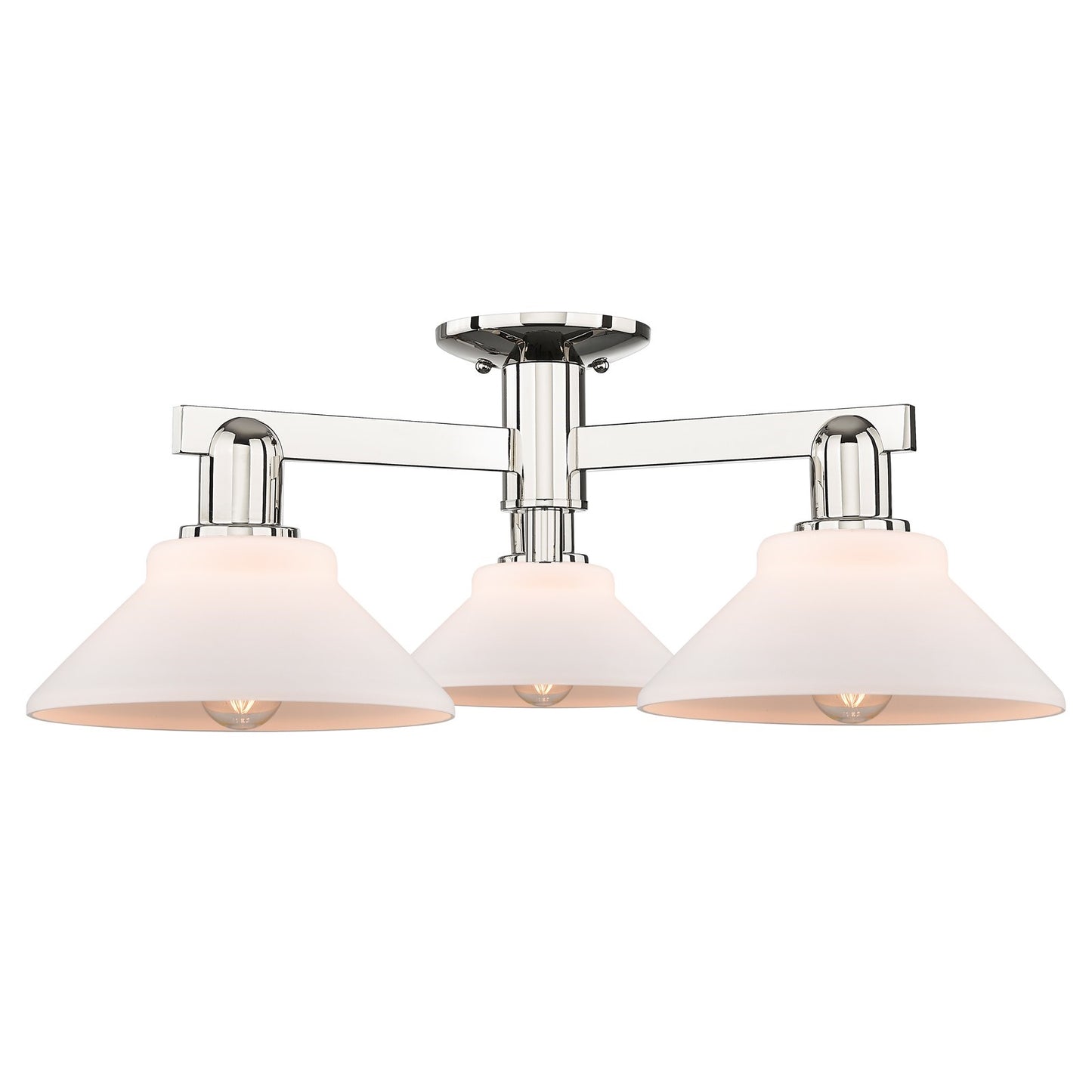 Innovations Orwell 26in 3-Light Semi-Flush Mount | Industrial Polished Nickel Steel and Matte White Glass | Kitchen & Hallway | Model 716-3F-PN-G131