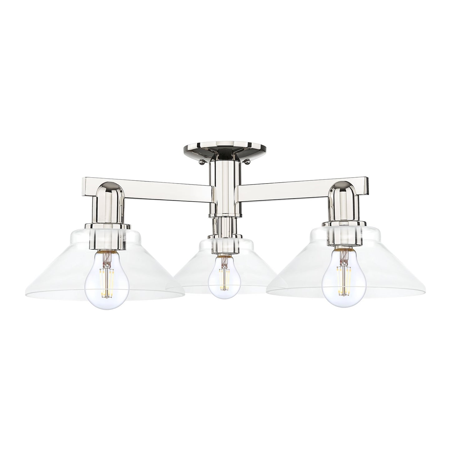 Innovations Orwell 26in 3-Light Semi-Flush Mount | Industrial Polished Nickel and Clear Glass | Living Room & Entryway Damp Rated | Model 716-3F-PN-G132