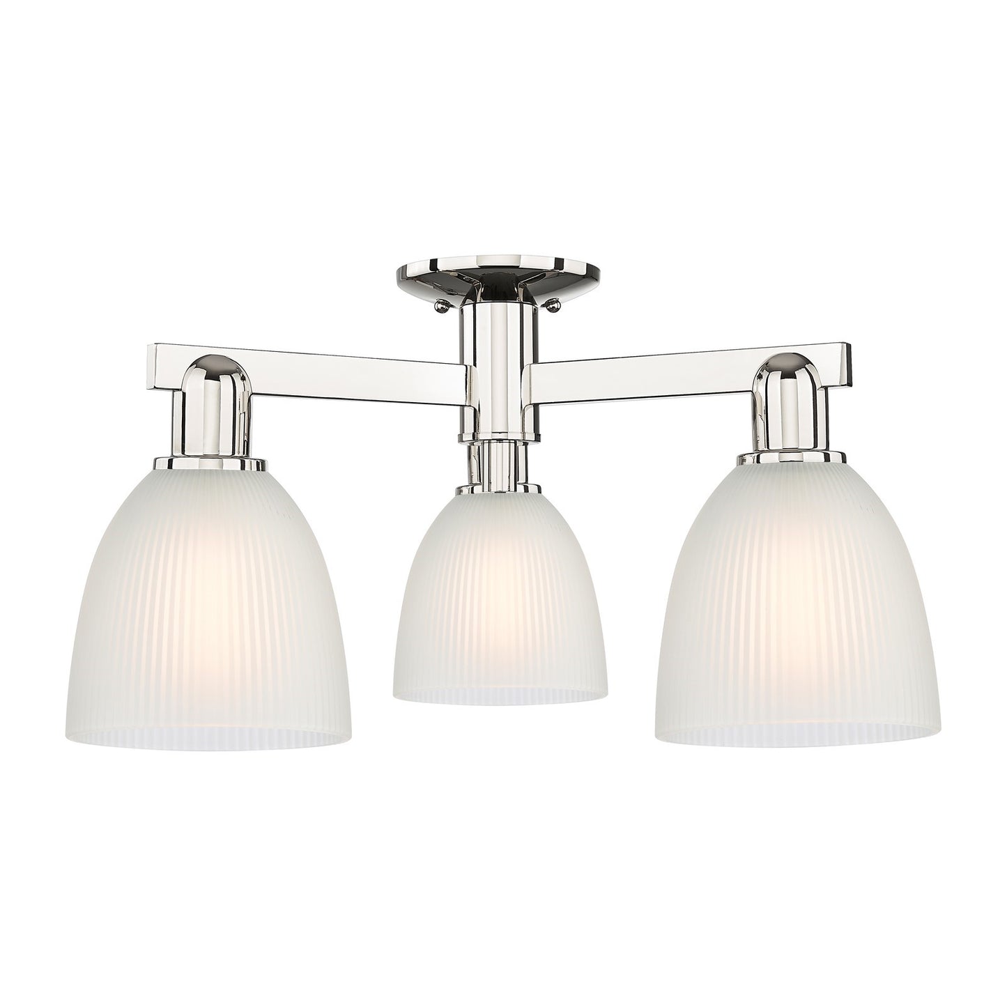 Innovations Castile 24in 3-Light Semi-Flush Mount | Industrial Polished Nickel Steel and White Glass | Damp-Rated Entryway & | Model 716-3F-PN-G381