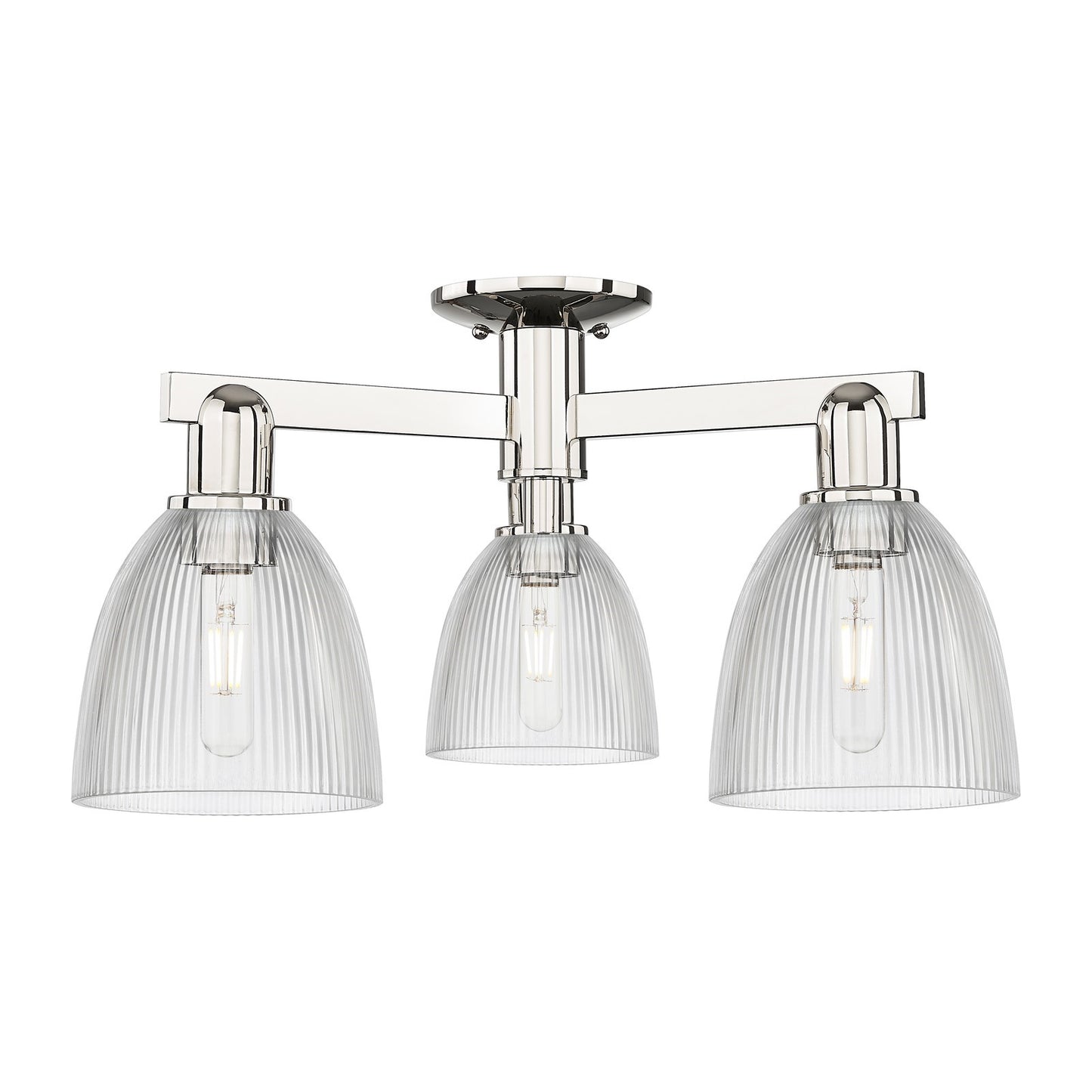 Innovations Castile 24in 3-Light Semi-Flush Mount | Industrial Polished Nickel and Clear Glass | Entryway & Hallway | 23.5 x 10.88 | Model 716-3F-PN-G382