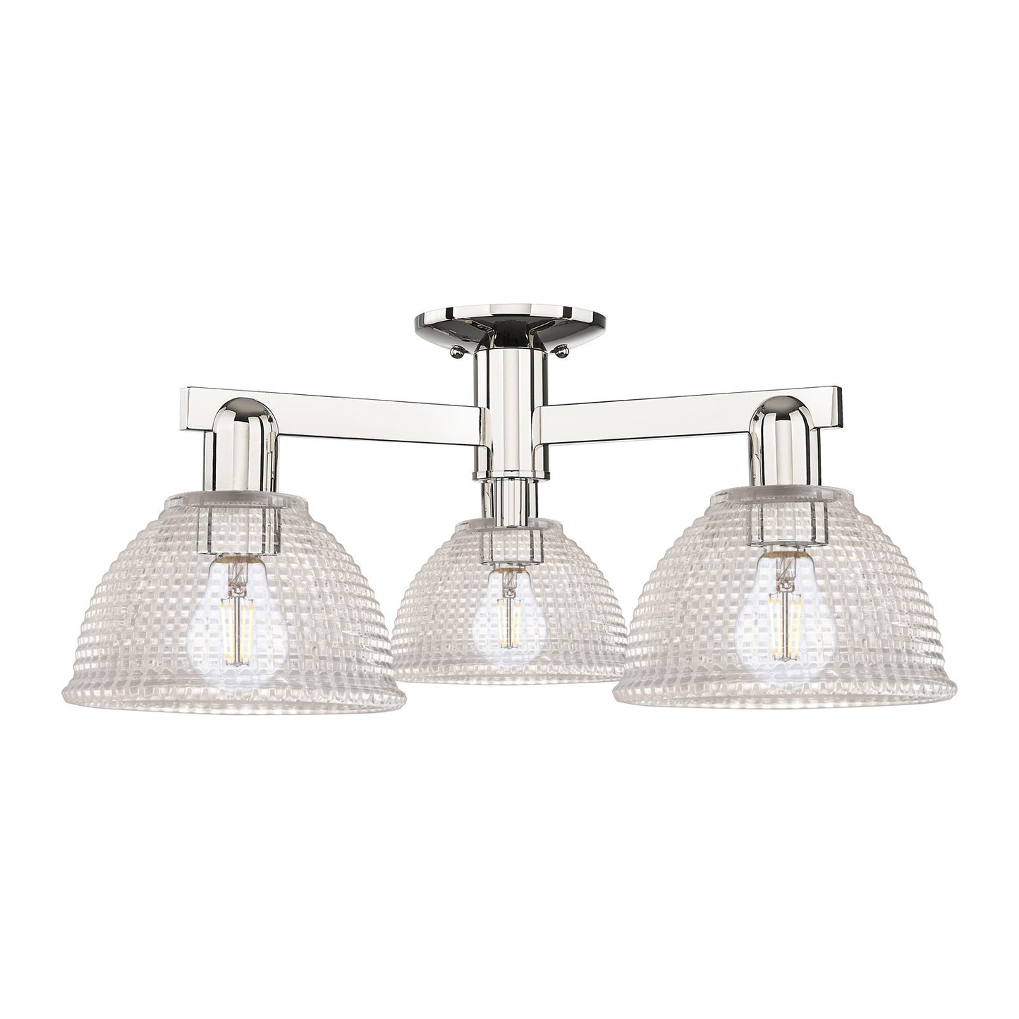 Innovations Arietta 26in 3-Light Semi-Flush Mount | Polished Nickel Steel and Clear Glass Dome | Damp-Rated Entryway & Hallway | Model 716-3F-PN-G422