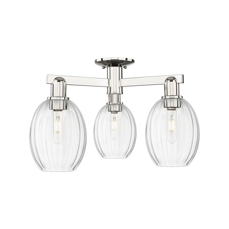 Innovations Preston 3Lt 24" Bulb Semi-Flush, PN/Clear - 716-3F-PN-G459-6CL