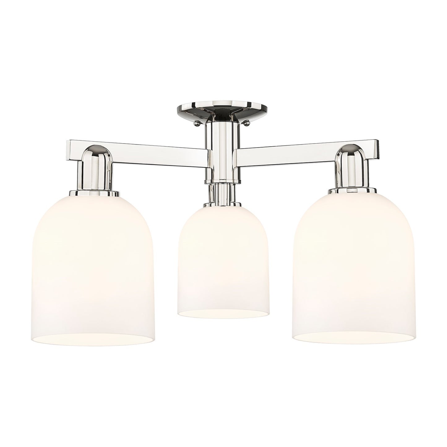 Innovations Bella 23in 3-Light Semi-Flush Mount | Industrial Polished Nickel Steel and White Glass | Kitchen & Entryway | 23 x | Model 716-3F-PN-G558-6GWH