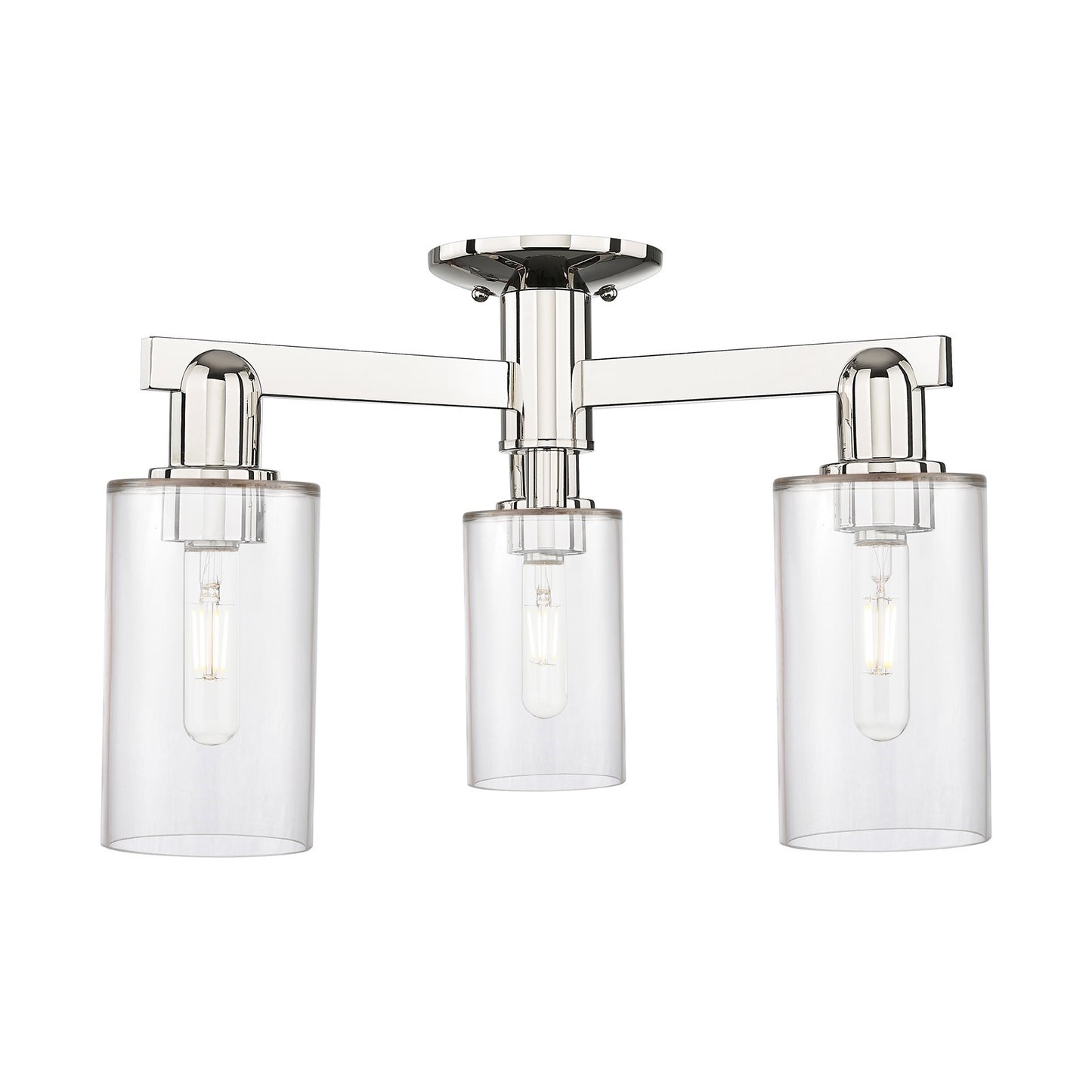 Innovations Clymer 21in 3-Light Semi-Flush Mount | Industrial Polished Nickel and Clear Glass | Entryway & Hallway | 21.38 x 21.38 | Model 716-3F-PN-G802