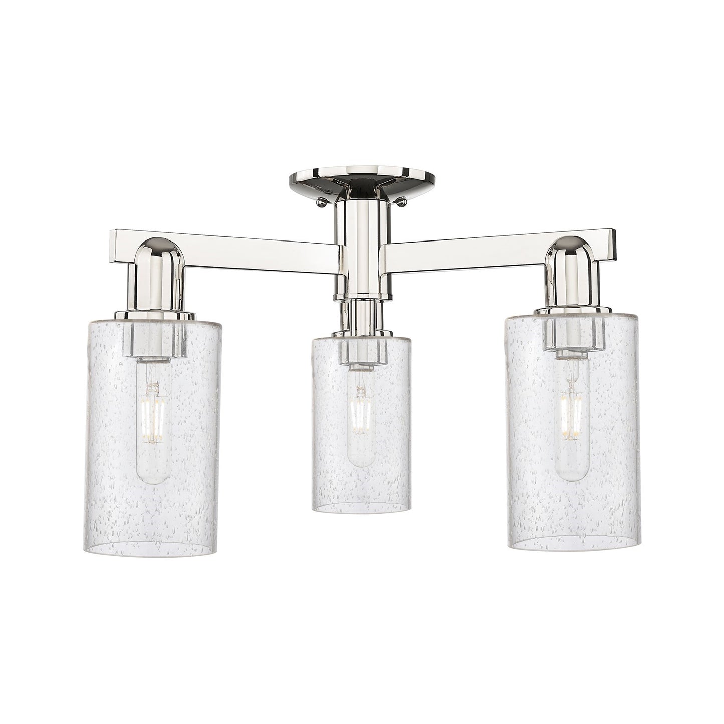 Innovations Clymer 21in 3-Light Semi-Flush Mount | Industrial Polished Nickel Steel and Seedy Glass | Living Room & Entryway | Model 716-3F-PN-G804