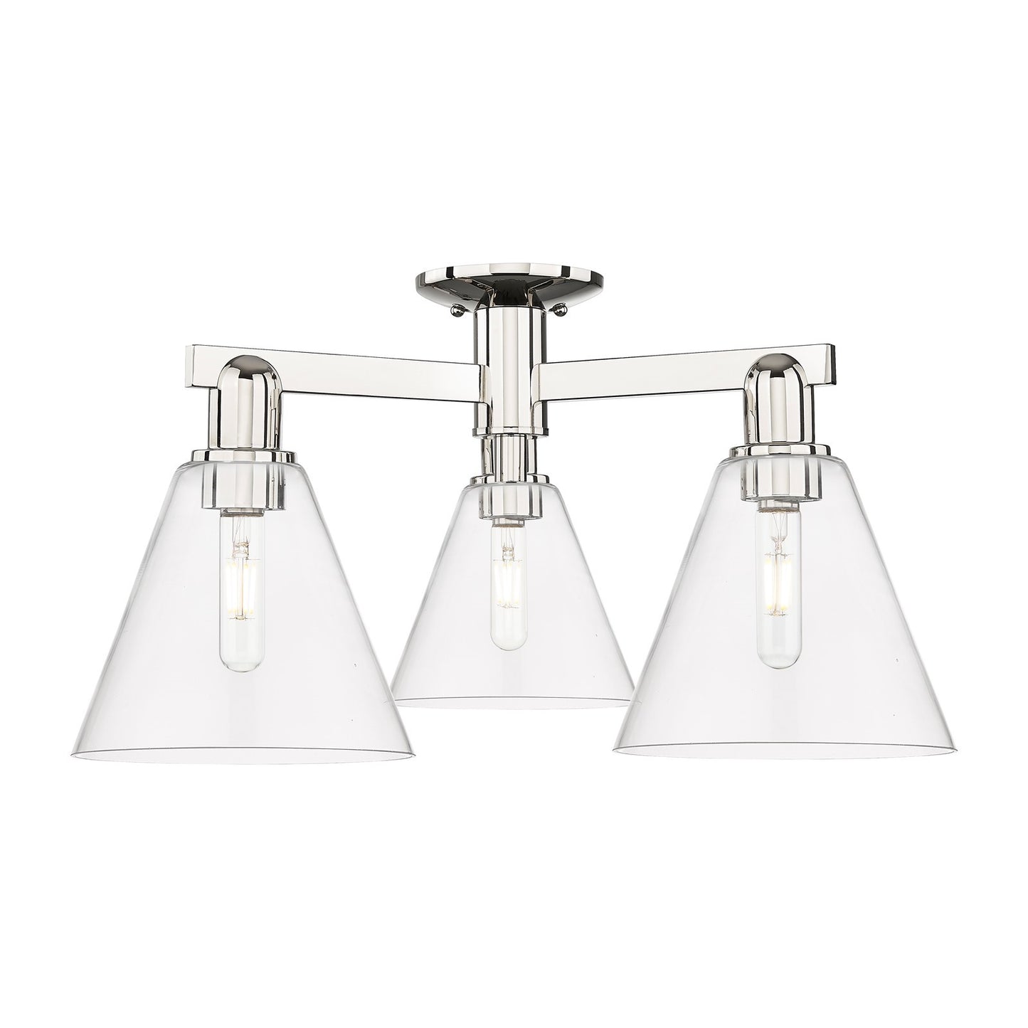 Innovations Berkshire Glass 26in 3-Light Semi-Flush Mount | Industrial Polished Nickel Steel and Clear Glass | Entryway & Hallway | Model 716-3F-PN-GBC-82