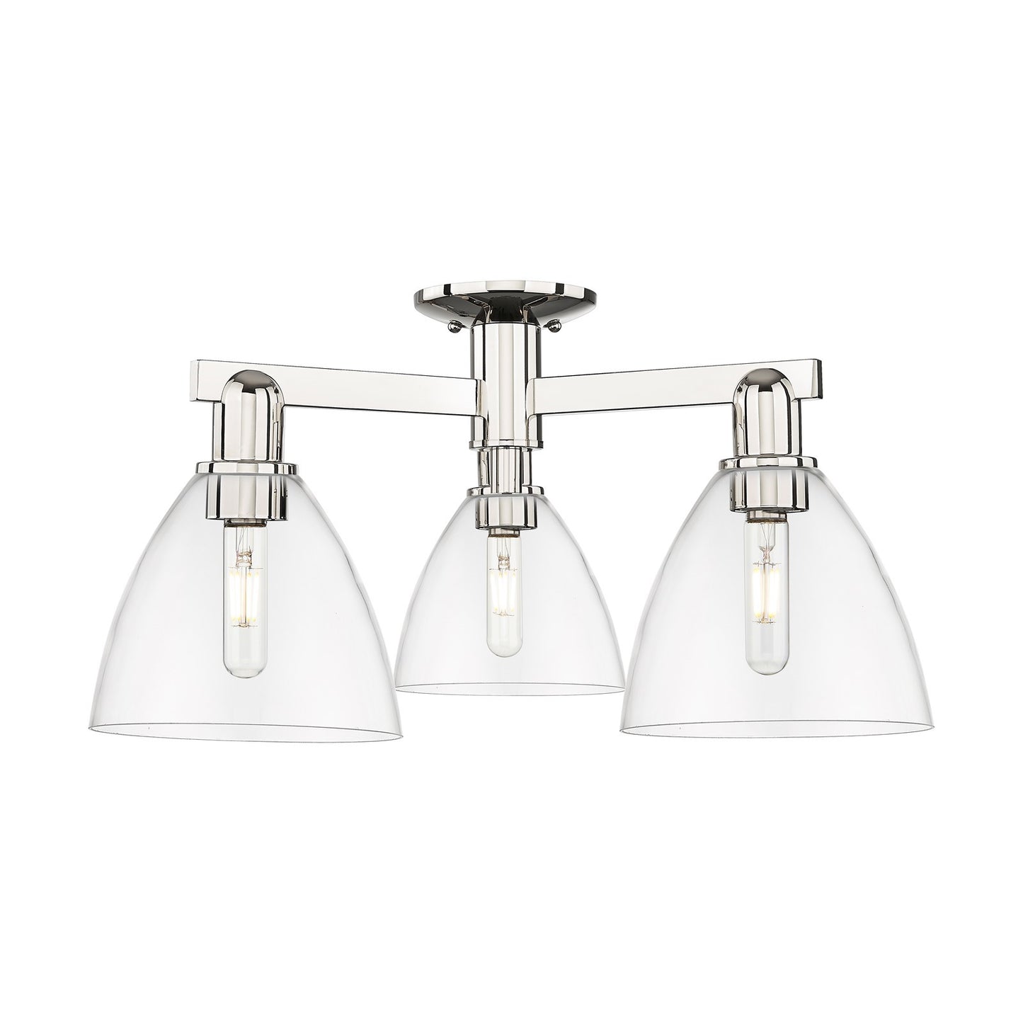 Innovations Bristol 25in 3-Light Semi-Flush Mount | Industrial Polished Nickel Steel and Clear Glass | Living Room & Hallway | Model 716-3F-PN-GBD-752