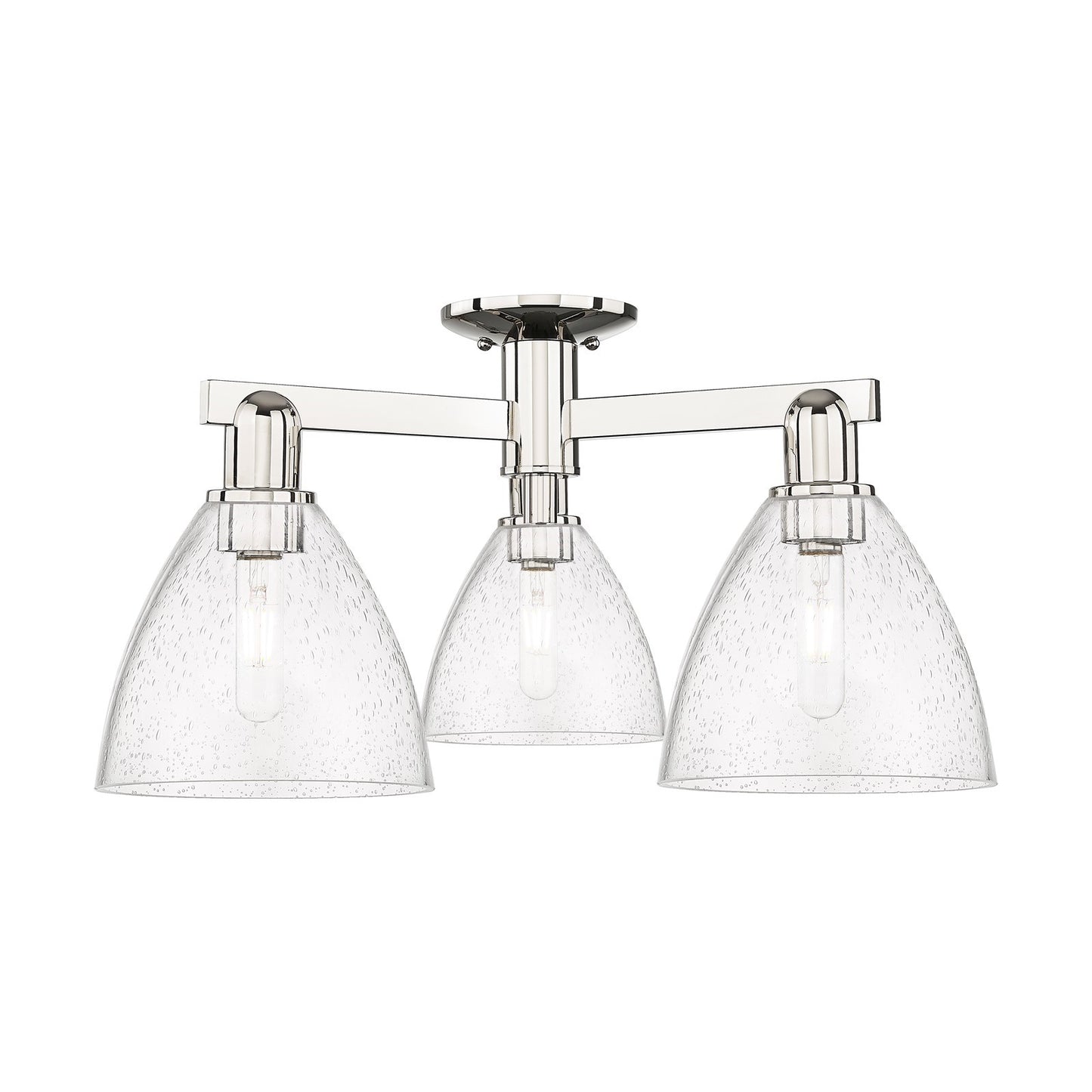 Innovations Bristol 25in 3-Light Semi-Flush Mount | Industrial Polished Nickel Steel and Seedy Glass | Damp-Rated Living Room & | Model 716-3F-PN-GBD-754