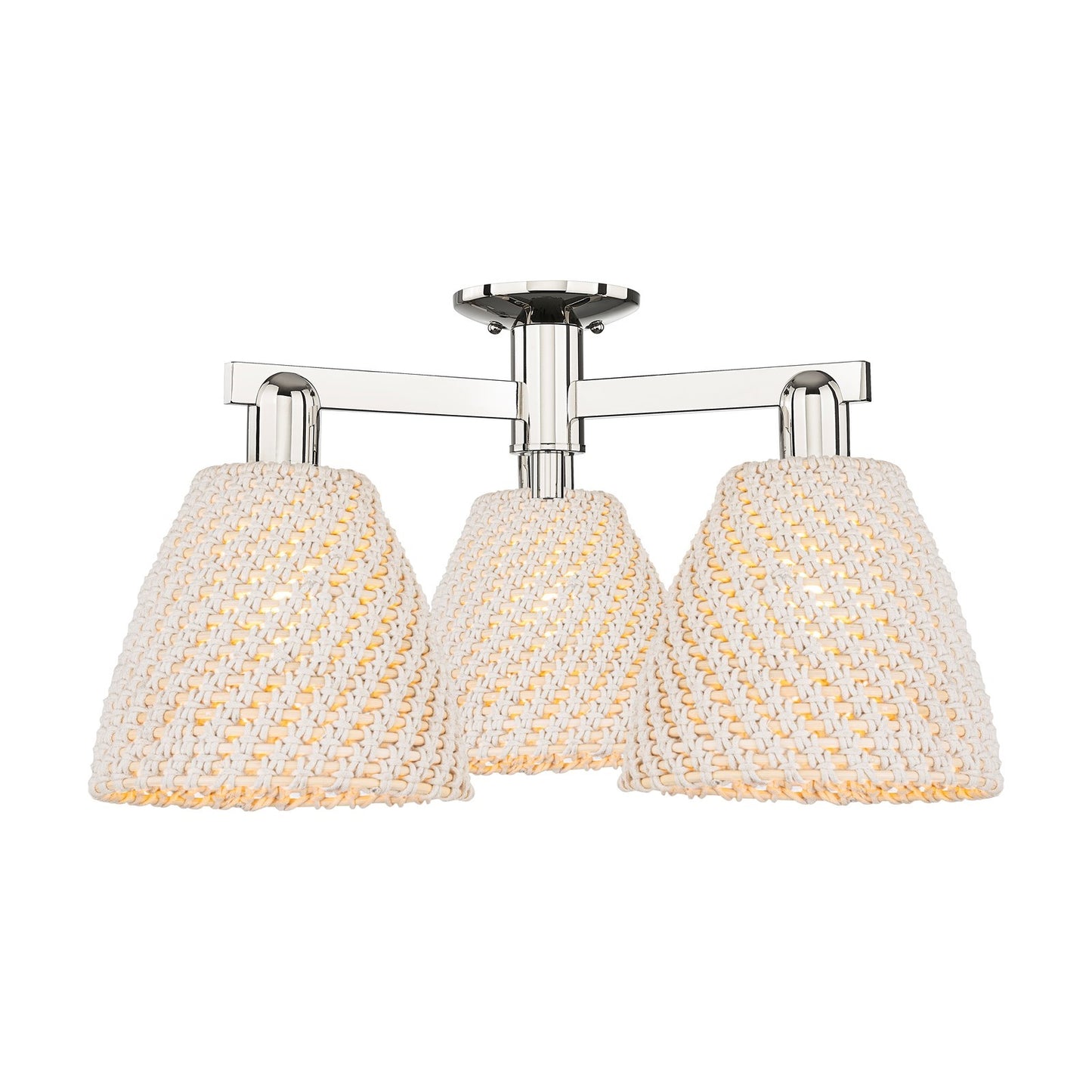 Innovations Bristol Natural 27in 3-Light Semi-Flush Mount | Industrial Polished Nickel Steel and Natural Fiber Dome Shade | Model 716-3F-PN-NBD-9-NAT
