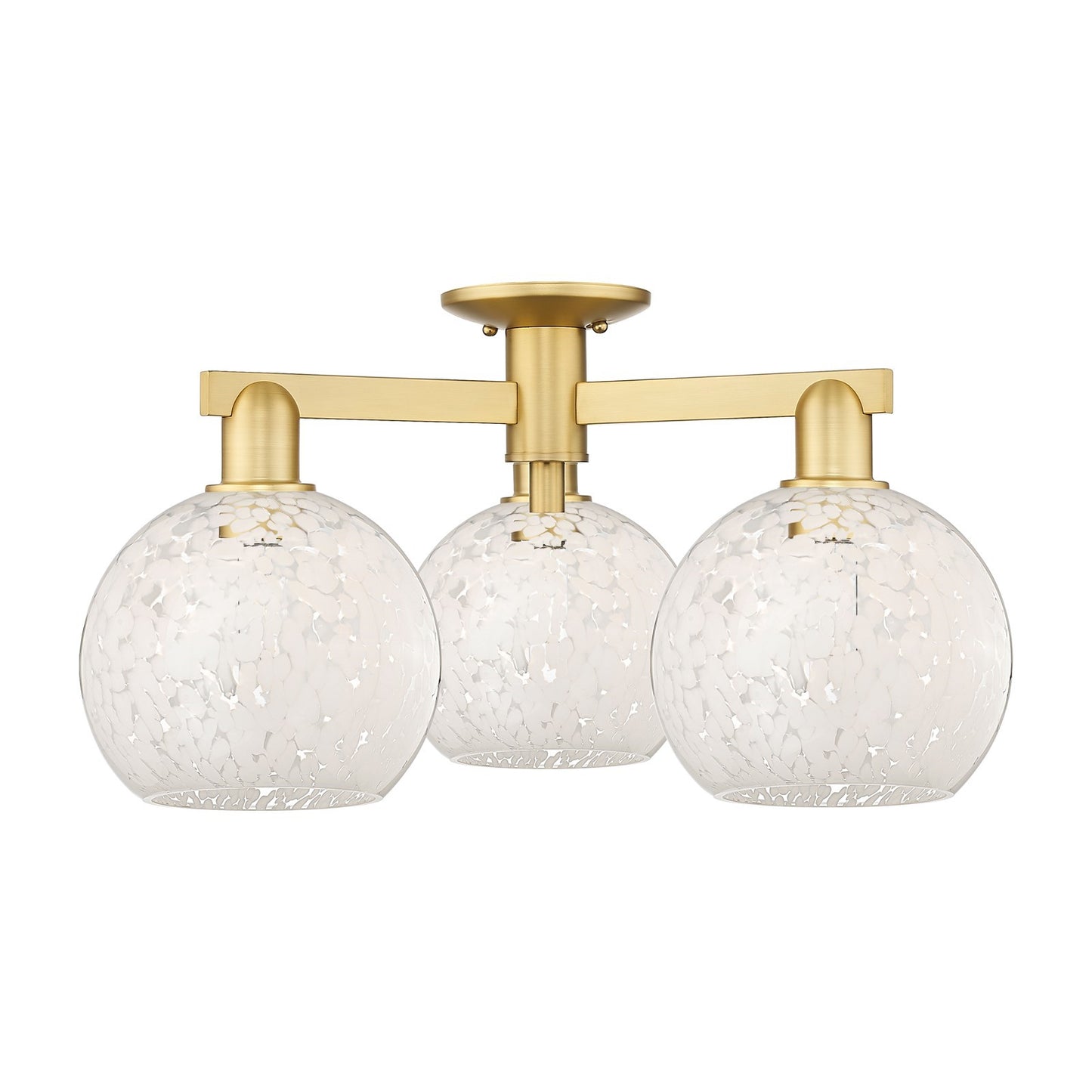 Innovations Lighting Arcadia 26in 3-Light Semi-Flush Mount | Industrial Satin Gold Steel and Cast Brass with White Mouchette | Model 716-3F-SG-G1216-8WM