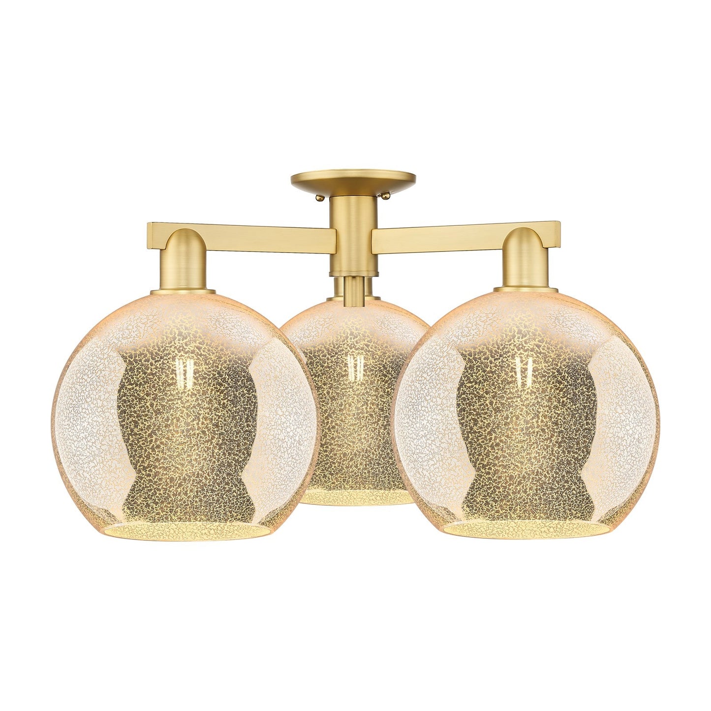 Innovations Athens 28in 3-Light Semi-Flush Mount | Industrial Satin Gold Steel and Mercury Glass | Living Room & Entryway Damp | Model 716-3F-SG-G128-10