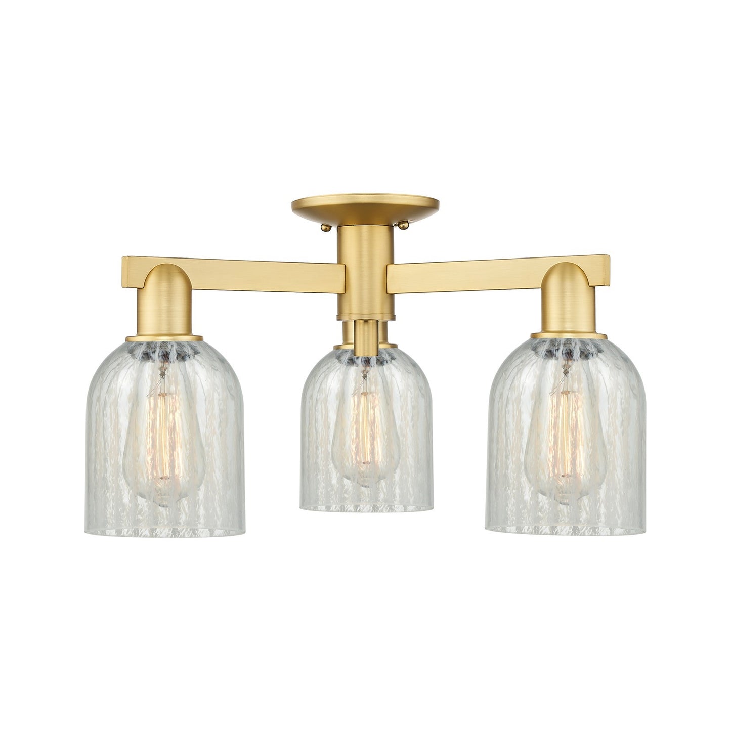 Innovations Caledonia 23in 3-Light Semi-Flush Mount | Industrial Satin Gold Steel and Mouchette Glass | Entryway & Hallway | 22.5 | Model 716-3F-SG-G2511