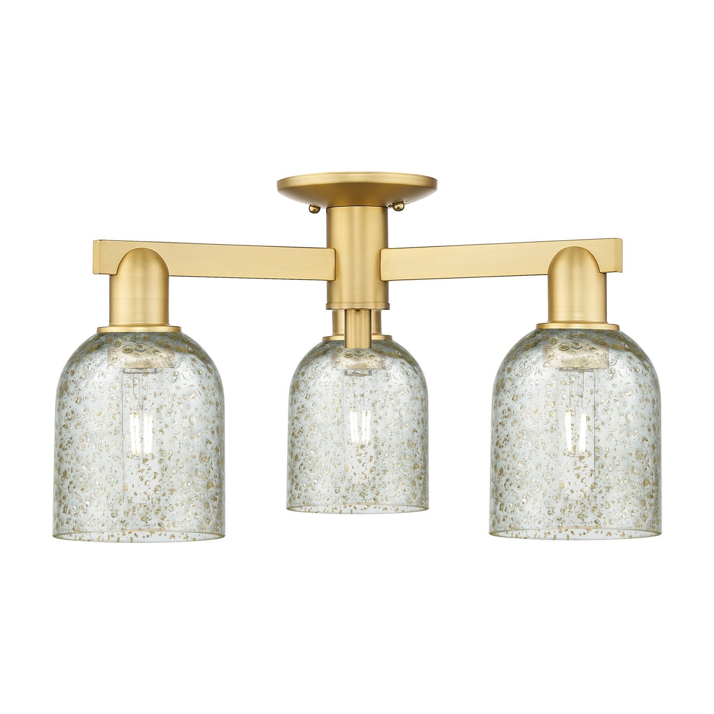 Innovations Caledonia 22.5in 3-Light Semi-Flush Mount | Industrial Satin Gold Steel and Mica Glass | Kitchen & Hallway | 22.5 x | Model 716-3F-SG-G259